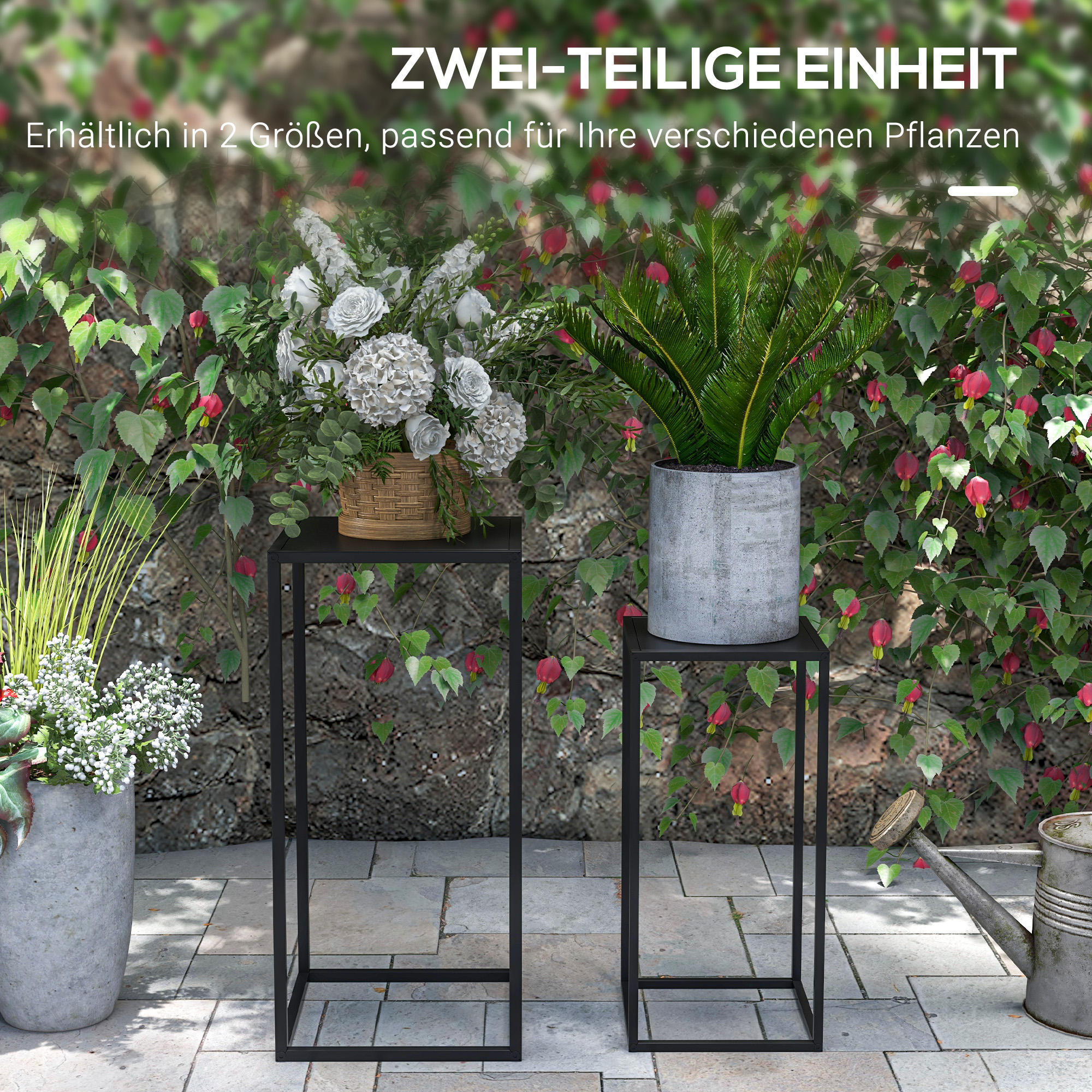 Blumenständer, 2er-Set, Skandinavisches Design, Metallrahmen, 58,5/65cm Höhe, Schwarz