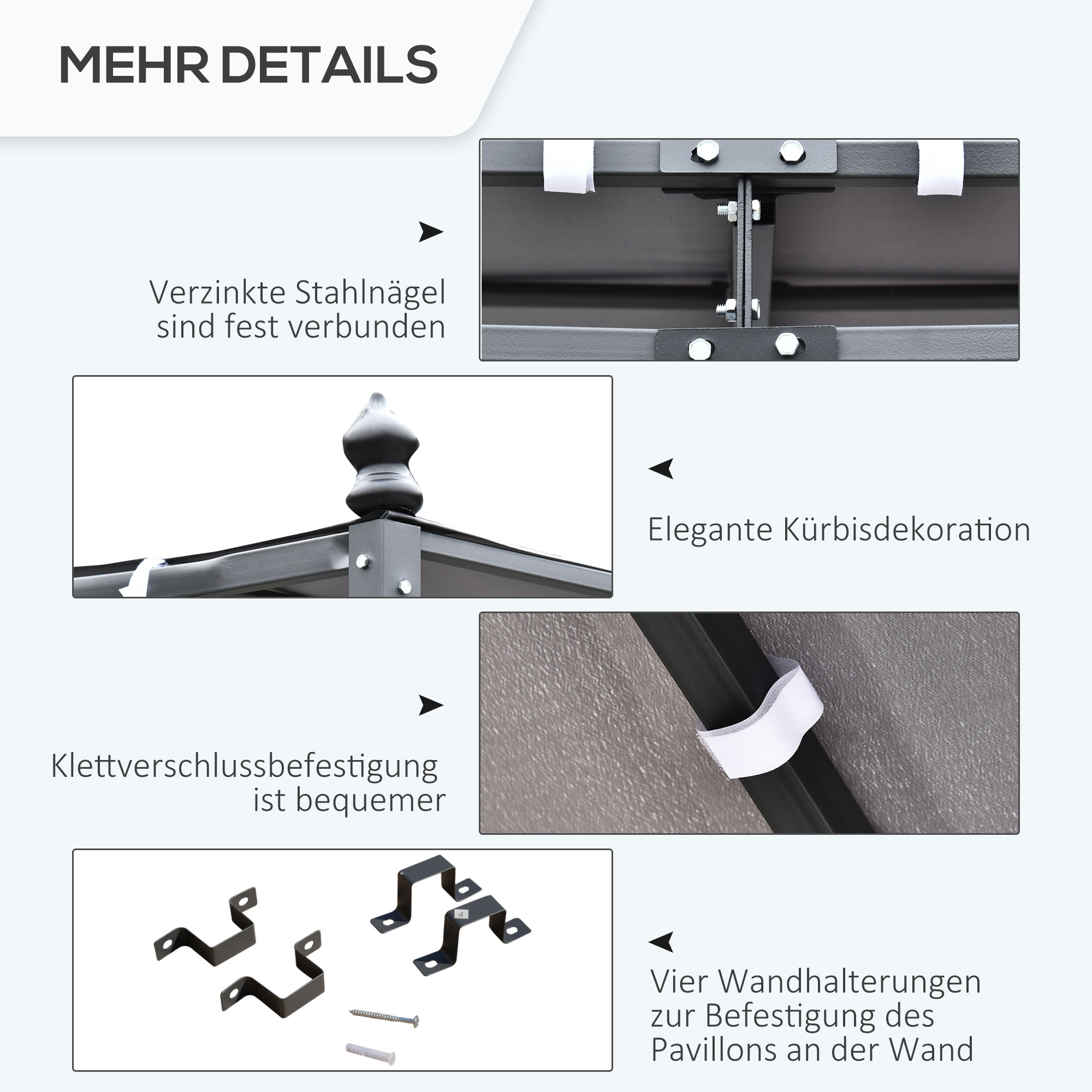 Pergola Gartenpavillon Pavillon Überdachung Zelt Metall Grau 297x297cm