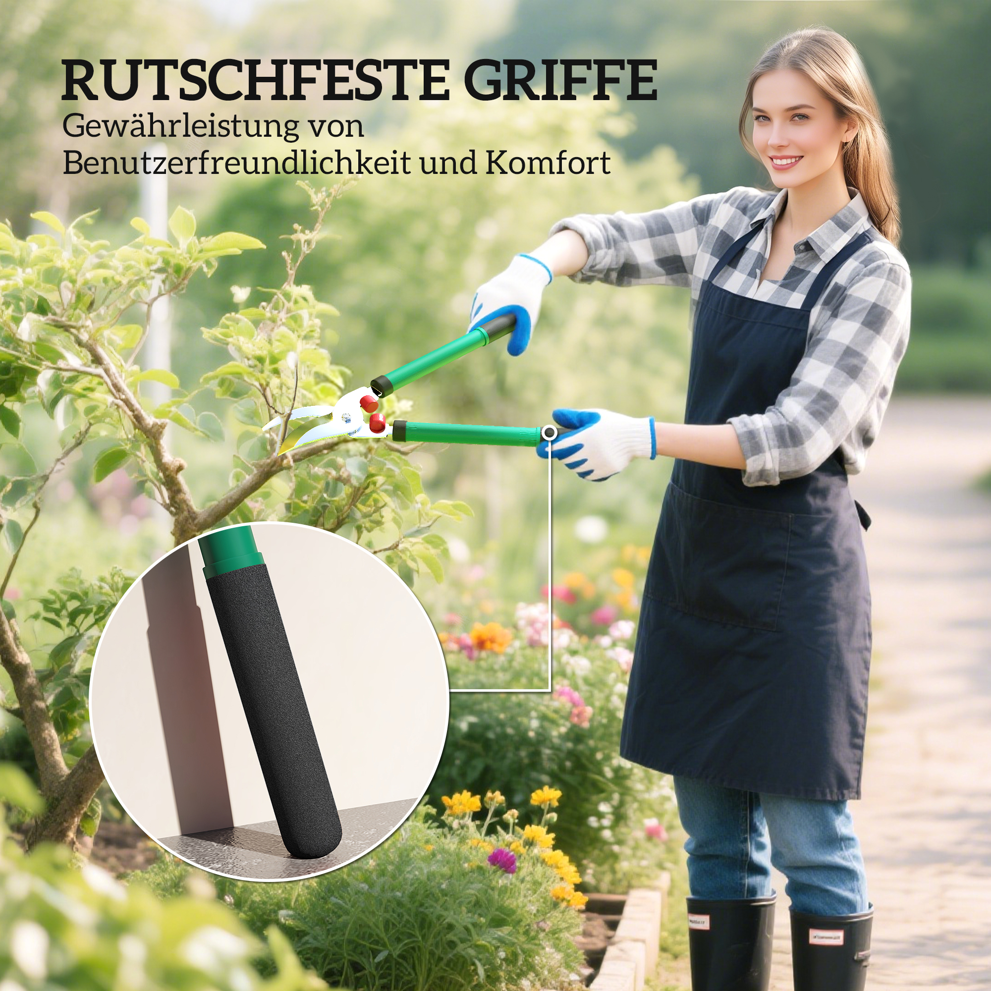 Gartenschere Set 2-teilig Messerlänge 40 cm Astschere mit antihaftbeschichtete Metallklingen