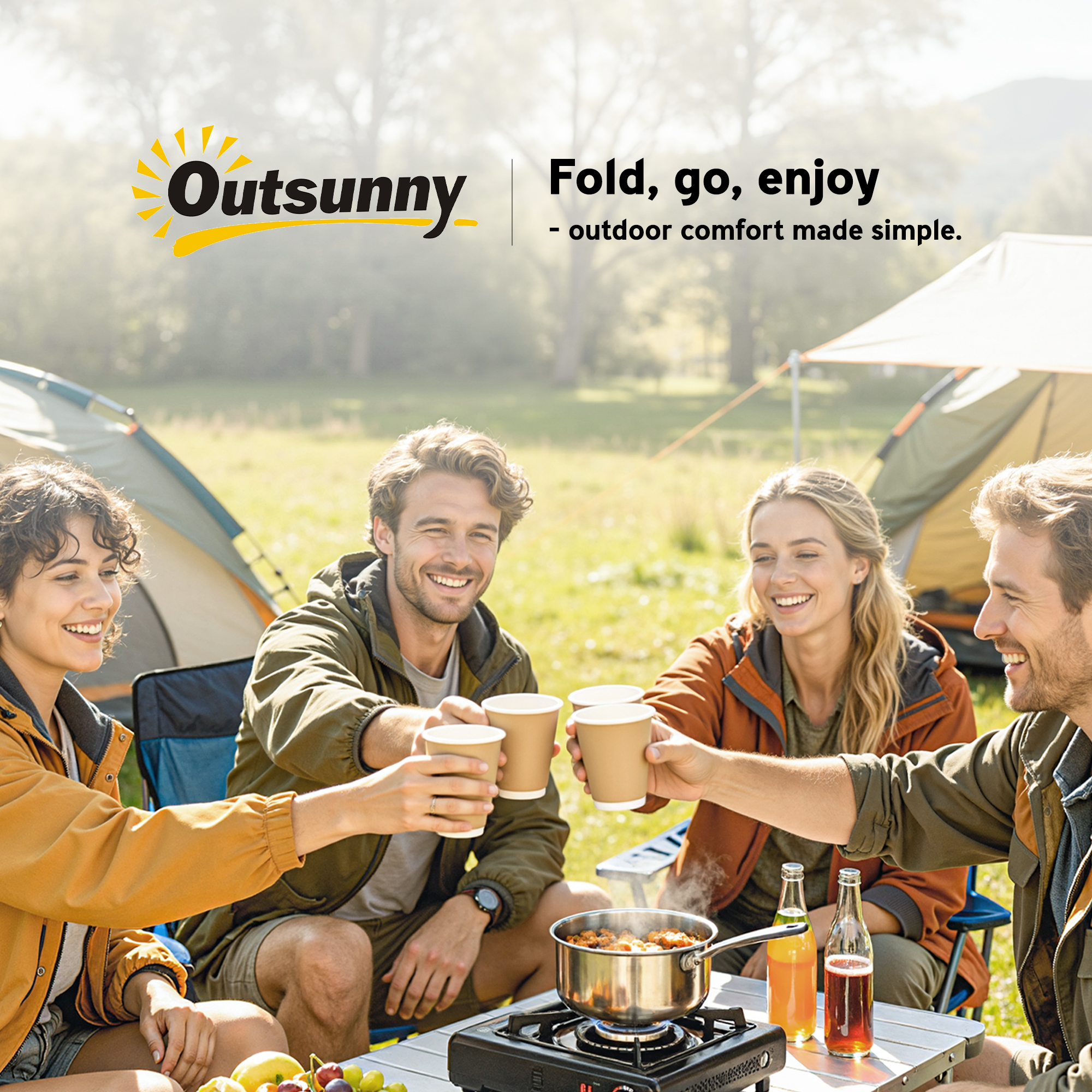 Campingtisch mit Aufbewahrungskorb, höhenverstellbar, faltbar, Aluminium, Schwarz