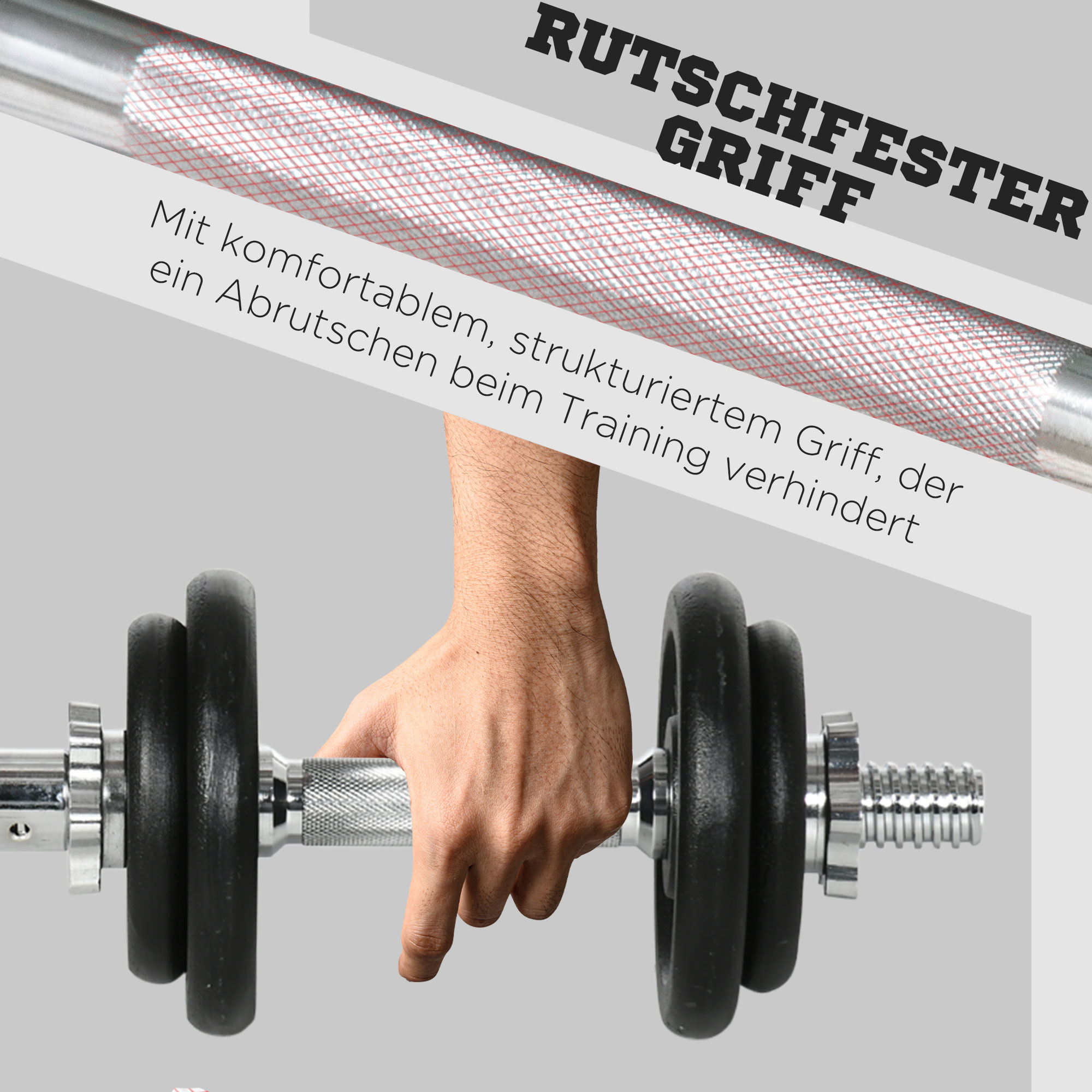 Kurzhantel, Langhantel, 2-in-1, 20 kg, 8 Hantelscheiben, rostfrei, Eisen, schwarz, 95 x 16 x 16Hcm