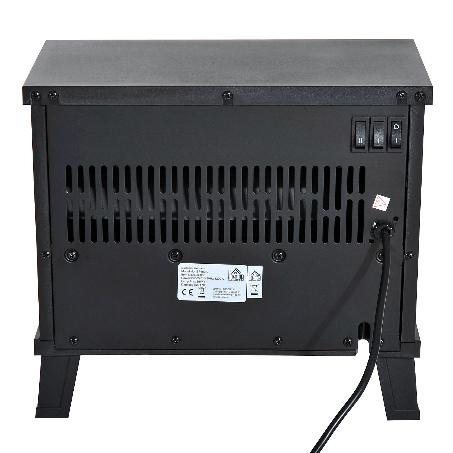 Elektrokamin Elektrischer Kamin Kaminofen Standkamin mit Flammeneffekt 600/1200W, Metall, Schwarz, 34x17x31 cm