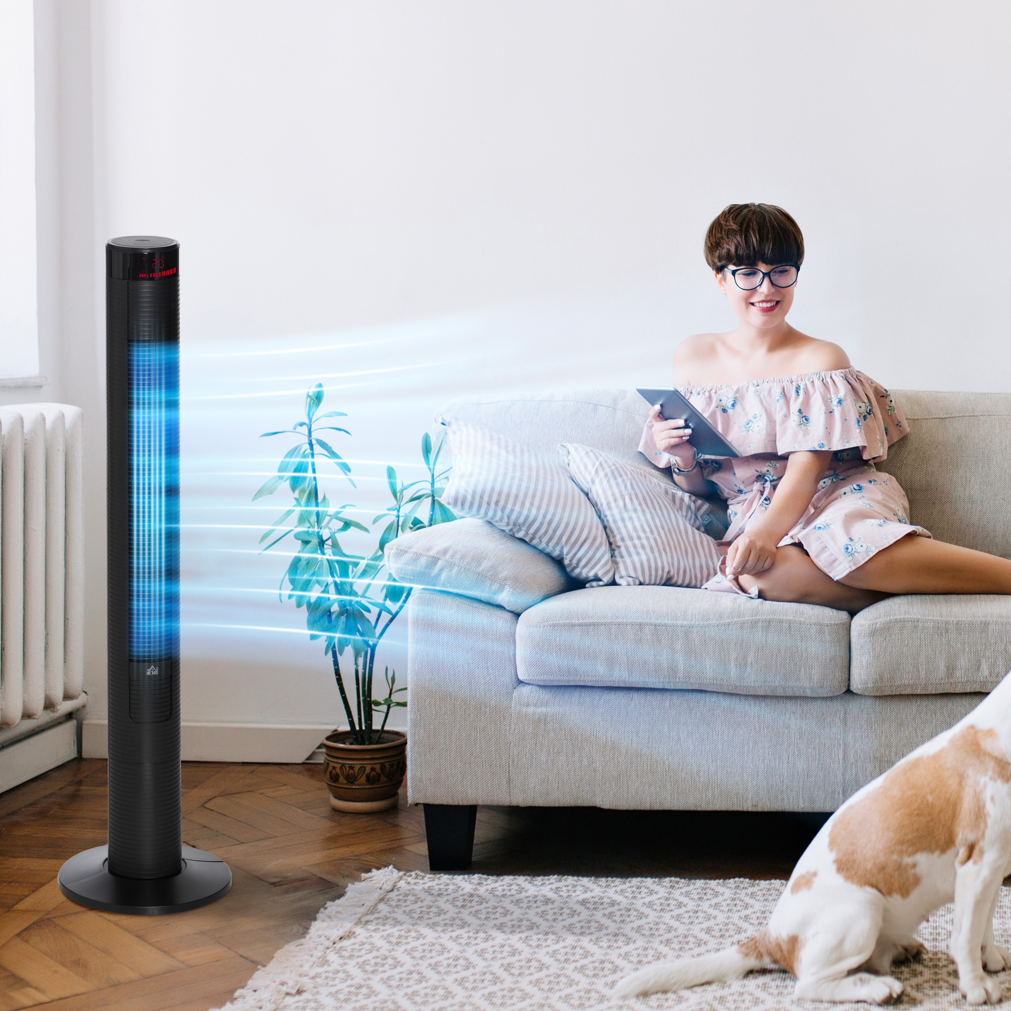 Turmventilator leise mit Fernbedienung 117 cm 70° Oszillierende Ventilator Standventilator mit 4 Modi, 3 Geschwindigkeiten, 12 Std.-Timer, LED-Anzeige, Schwarz