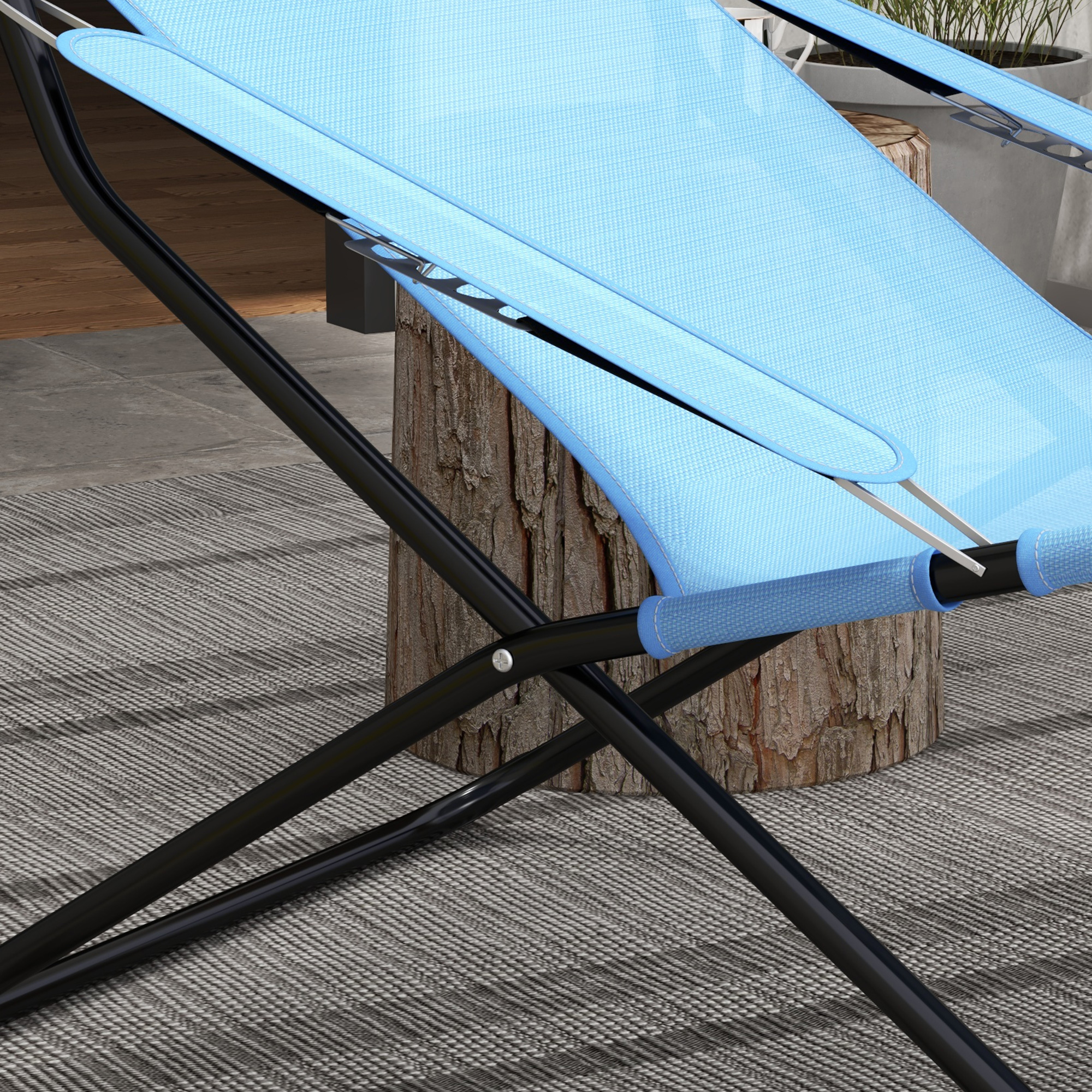 Klappstuhl, 4-stufig verstellbar, atmungsaktiv, Metallgestell, 69 x 91 x 96 cm, Schwarz/Blau