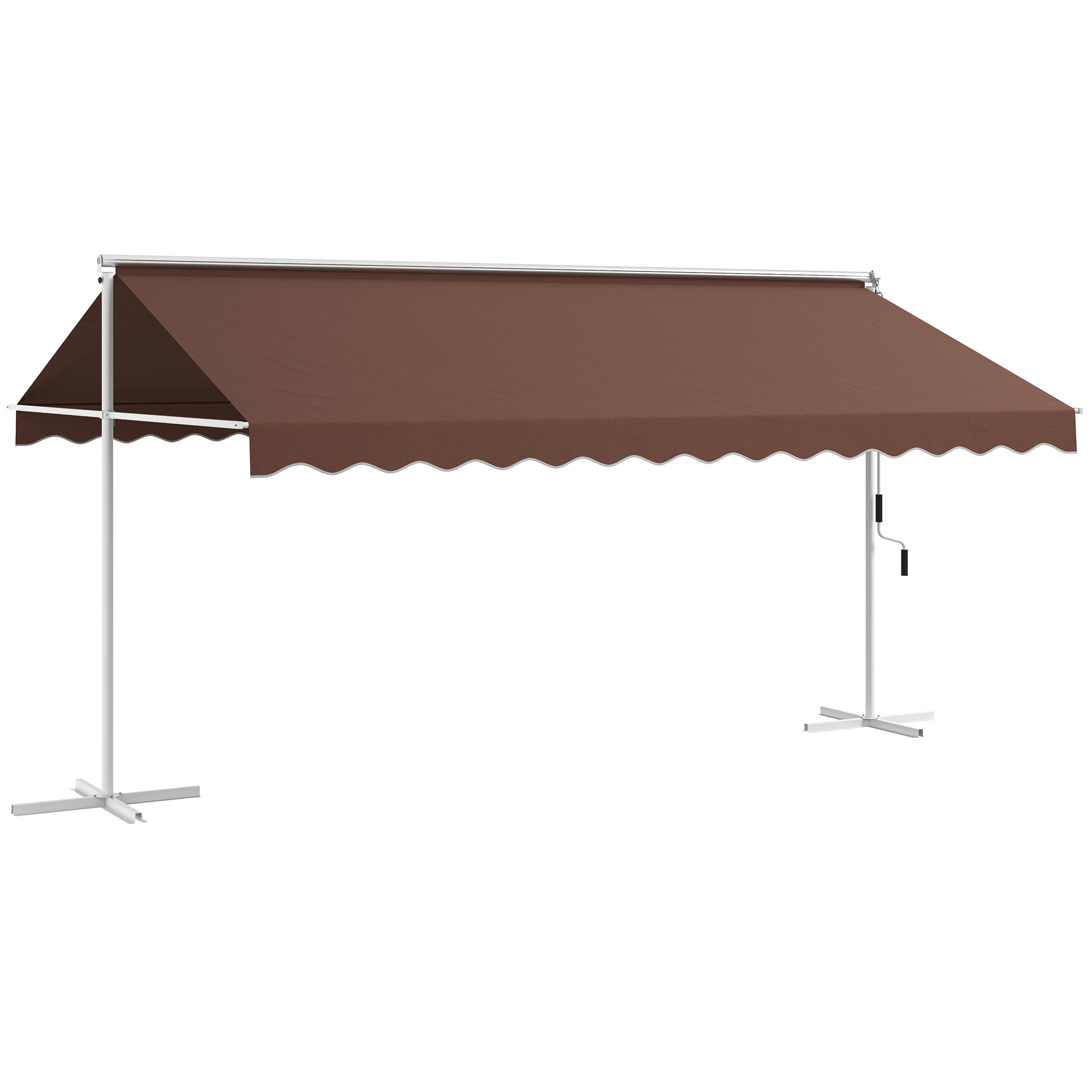 Freistehende Markise 4,5x3,4m, neigungsverstellbar, Kurbel, Metallgestell, Braun