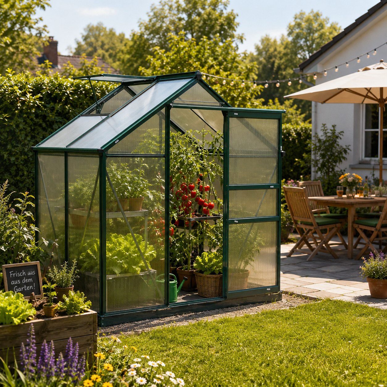 Gewächshaus mit Dachfenster Aluminium Treibhaus 190 cm x 132 cm x 201 cm Grün + Transparent