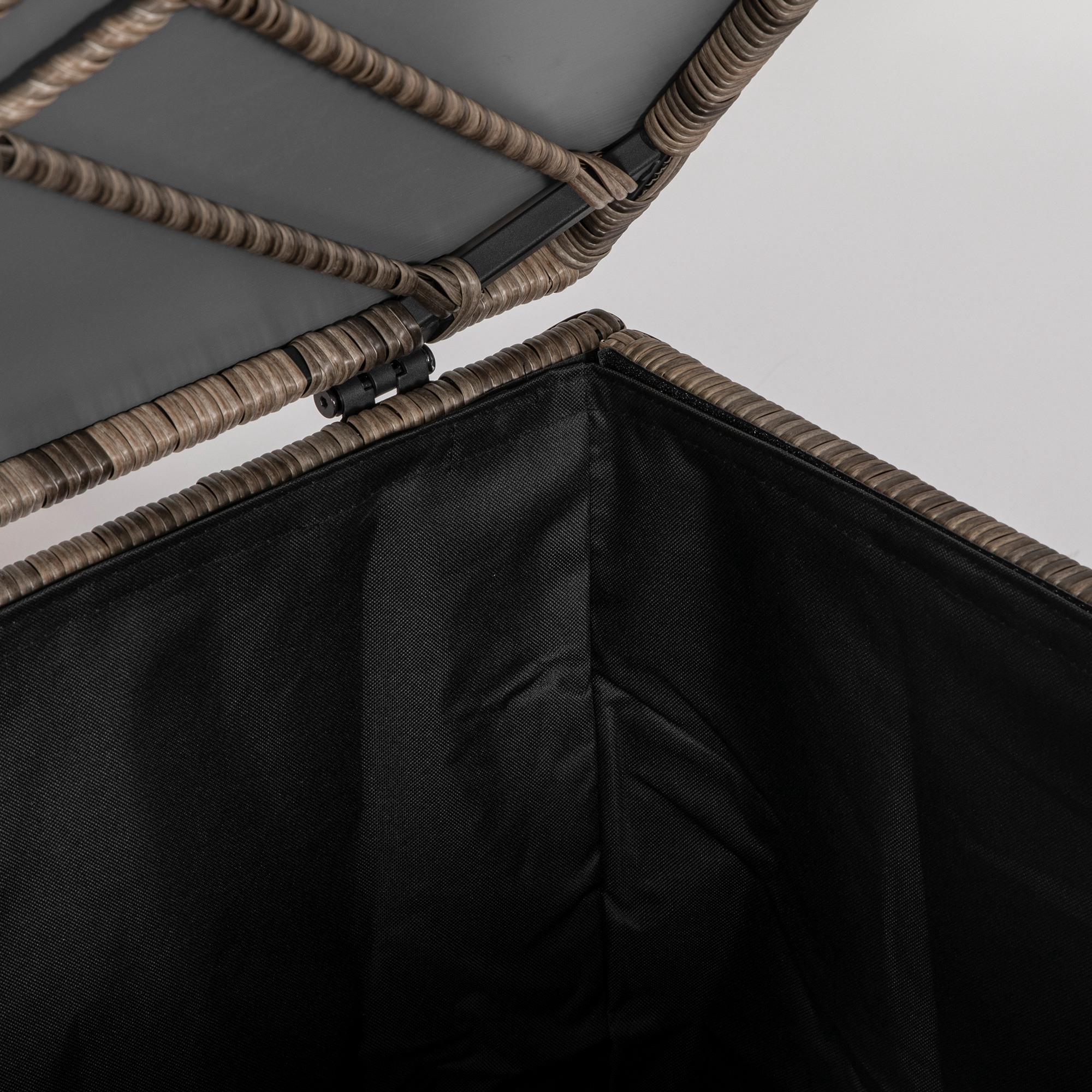 Polyrattan Auflagenbox, Stoff-Innenauskleidung, leichtes Öffnen/Schließen, Metallrahmen, 75B x 75T x 70H cm, Schwarz