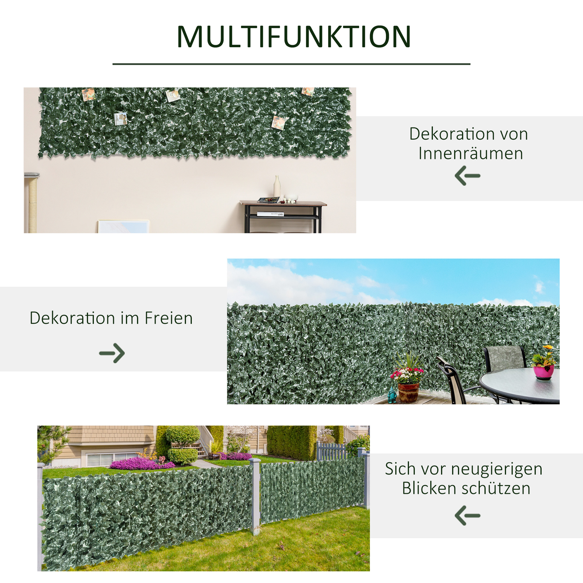 Kunsthecke Kunstpflanze, Kletterpfanze künstliche, 240cm x 100cm. Grün