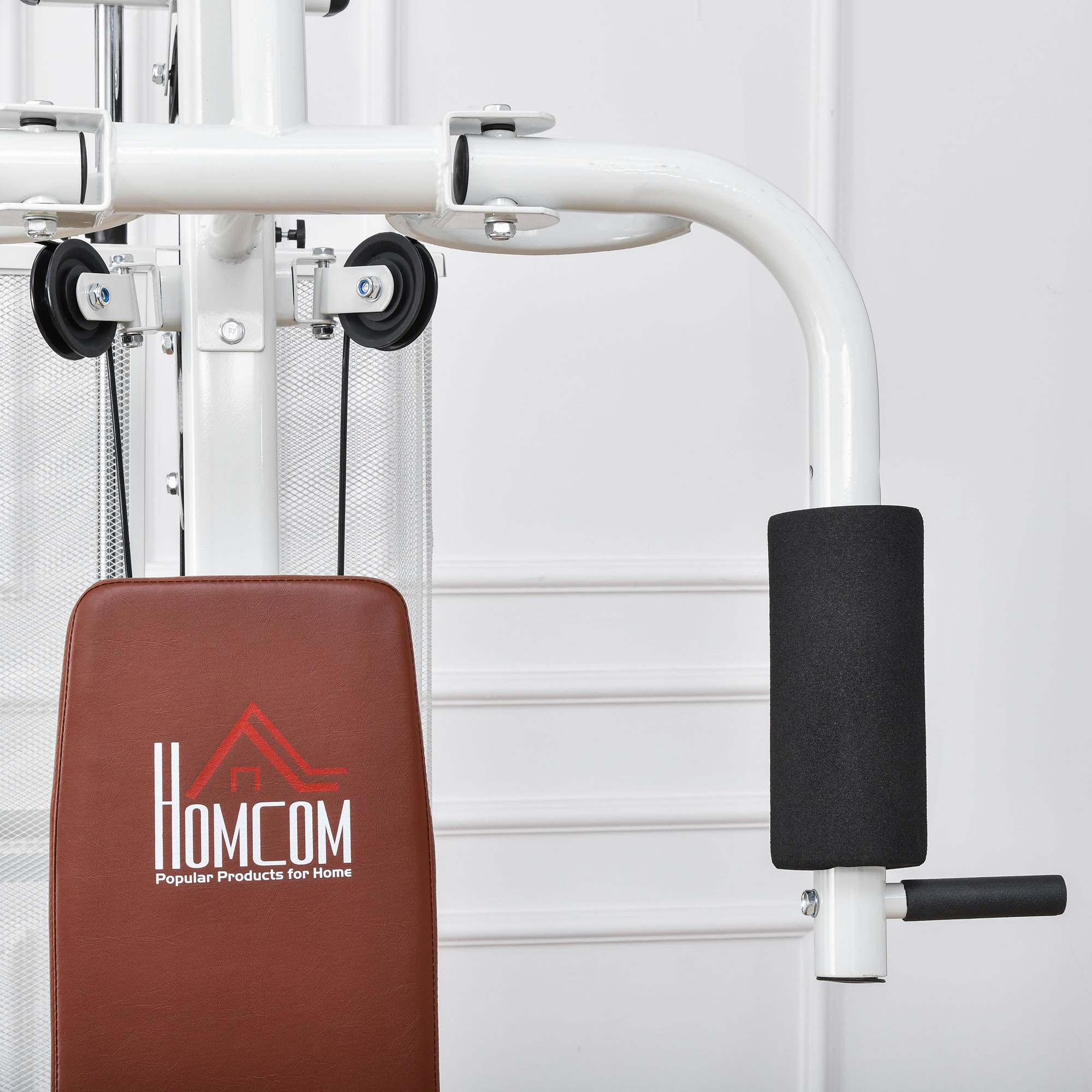 Gym Kraftstation Fitnessstation Multigym Fitnesscenter Fitnessgerät inkl. Gewichten Latzug Beincurl  Metall PU-Kunstleder Weiß 150 x 110 x 210 cm