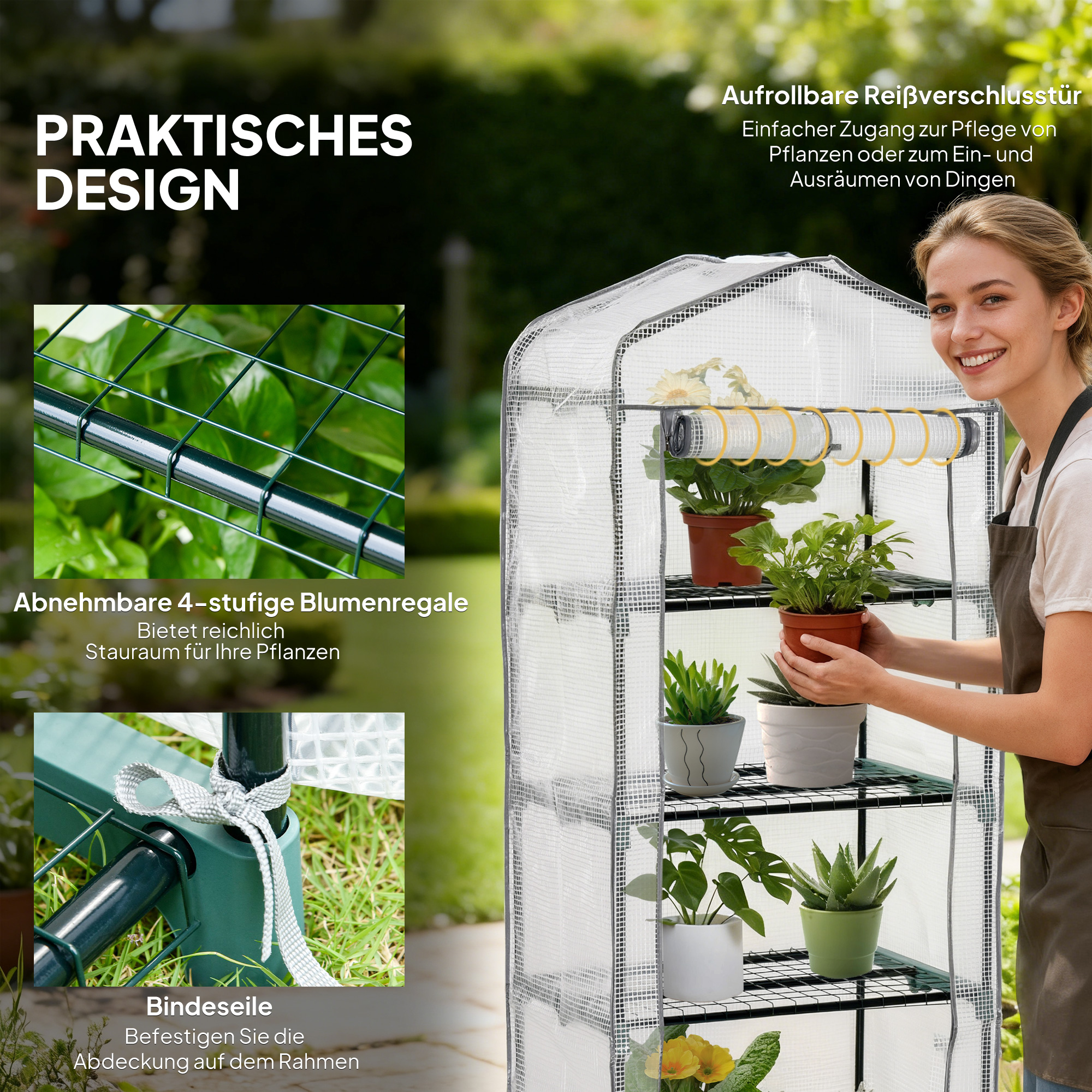 Folien-Gewächshaus, Treibhaus, Mini-Gewächshaus, Pflanzenhaus, Frühbeet, 4 Regalfächer, 70 x 50 x 160 cm, Weiß