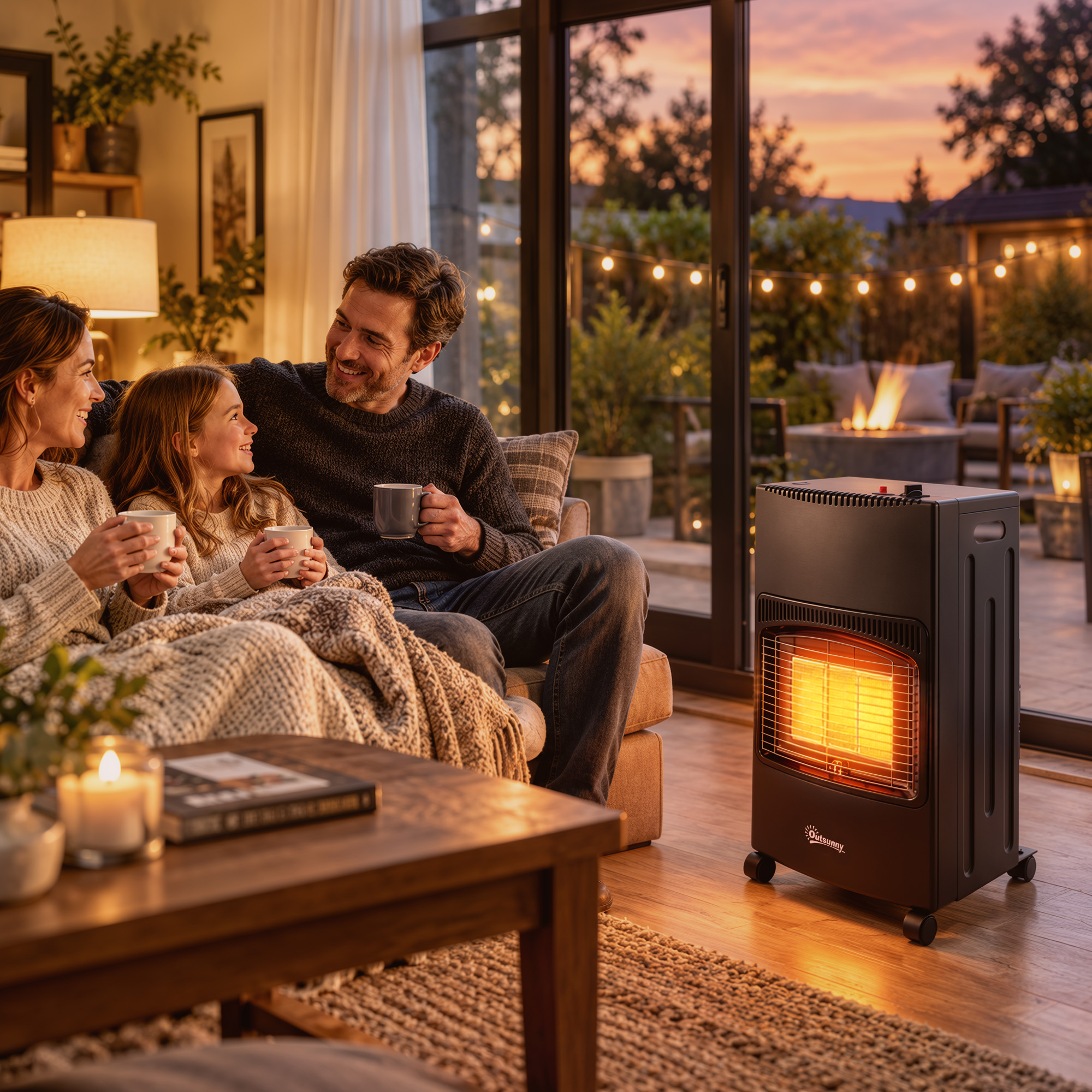Gas Heizstrahler Outdoor 1,5-4,2 kW Klappbar Terrassenheizer mit Rollen Schutzhülle 3 Leistungsstufen Schlauch