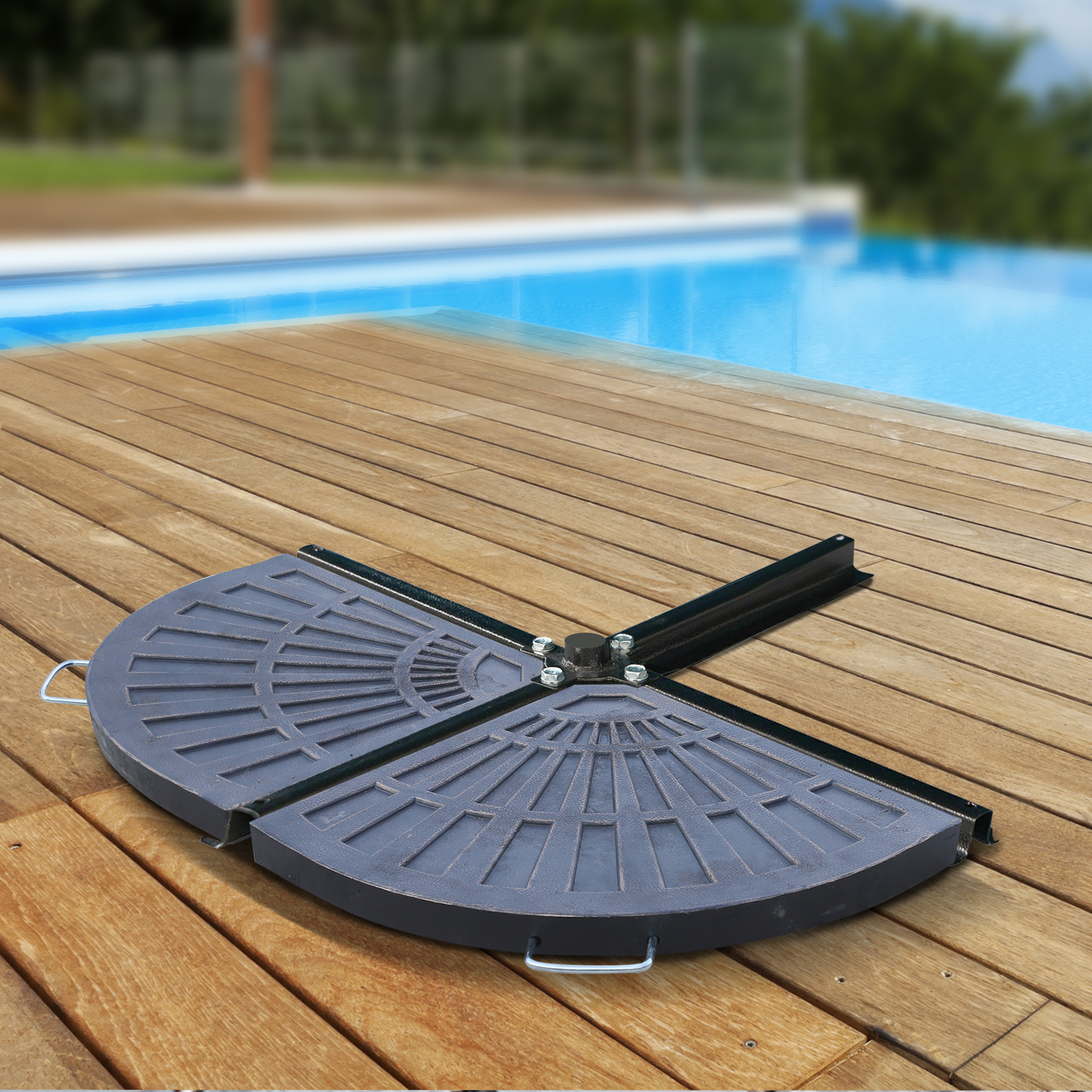 2-tlg. Set Gewichte für Sonnenschirmständer Platten-Schirmständer Sonnenschirmbasis halbrund mit Handgriff Kunstharz + Metall Bronze 66 x 47 x 4,2 cm 30 kg