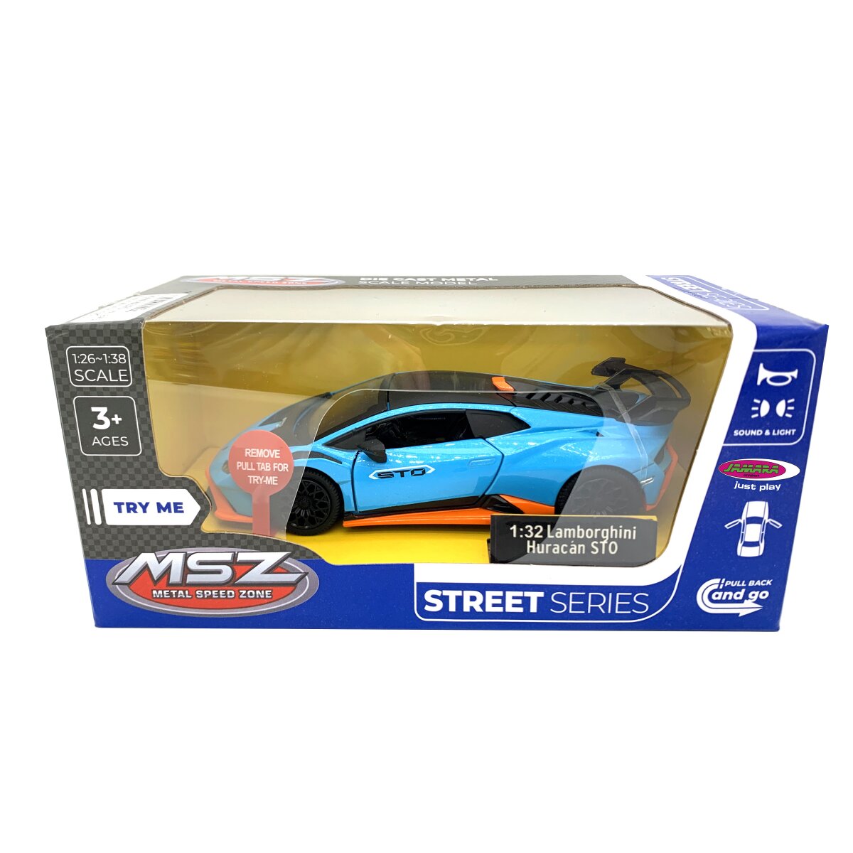Lamborghini Huracán STO Diecast 1:32 blau inkl. Knopfzellen