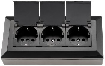 3-fach Steckdosenblock, schwarz / 250V~/ 16A, Aufbaumontage mit Klappen