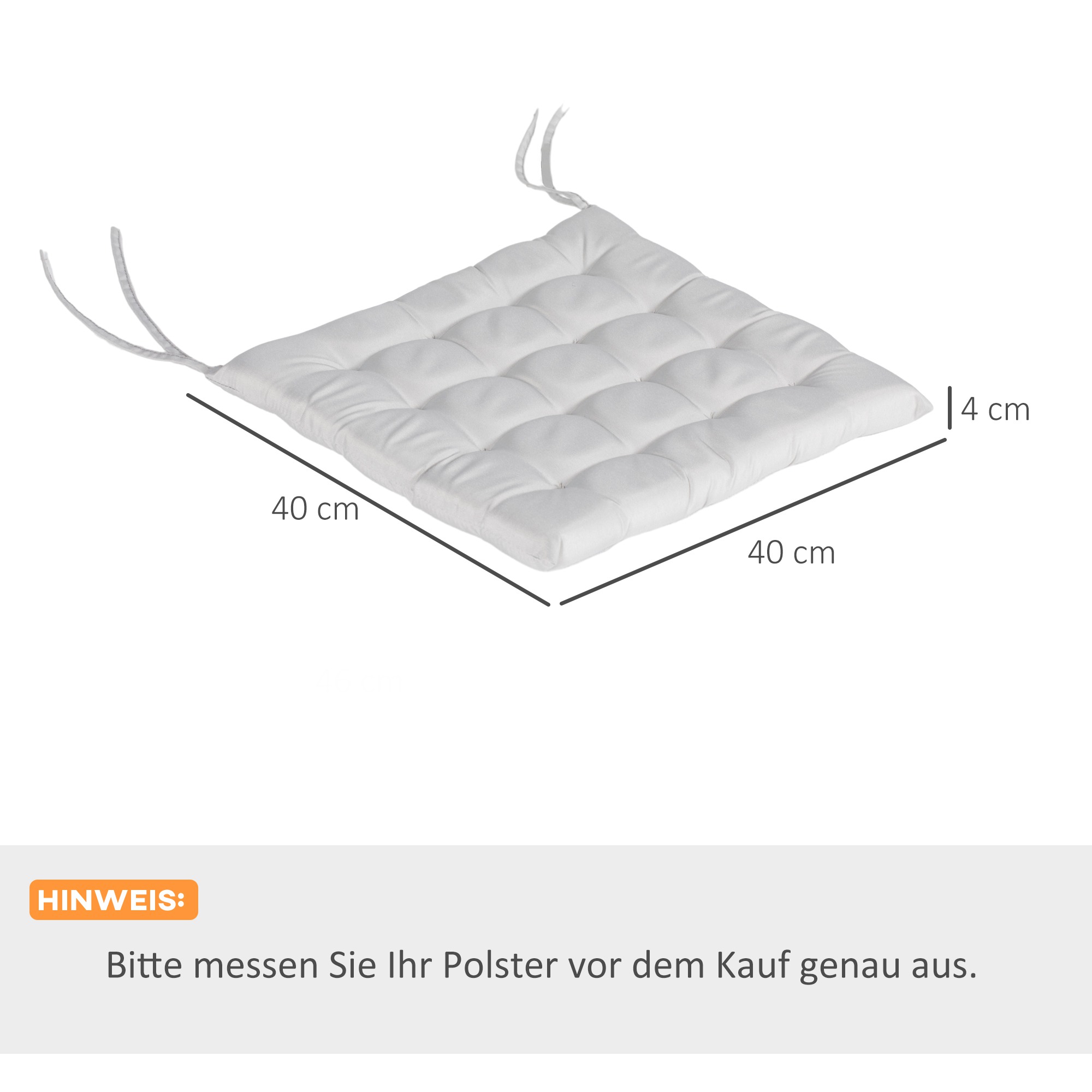 Gartenstuhauflage Sitzpolster Gartenpolster, mit Steppung, 40 x 40 x 4 cm, Hellgrau
