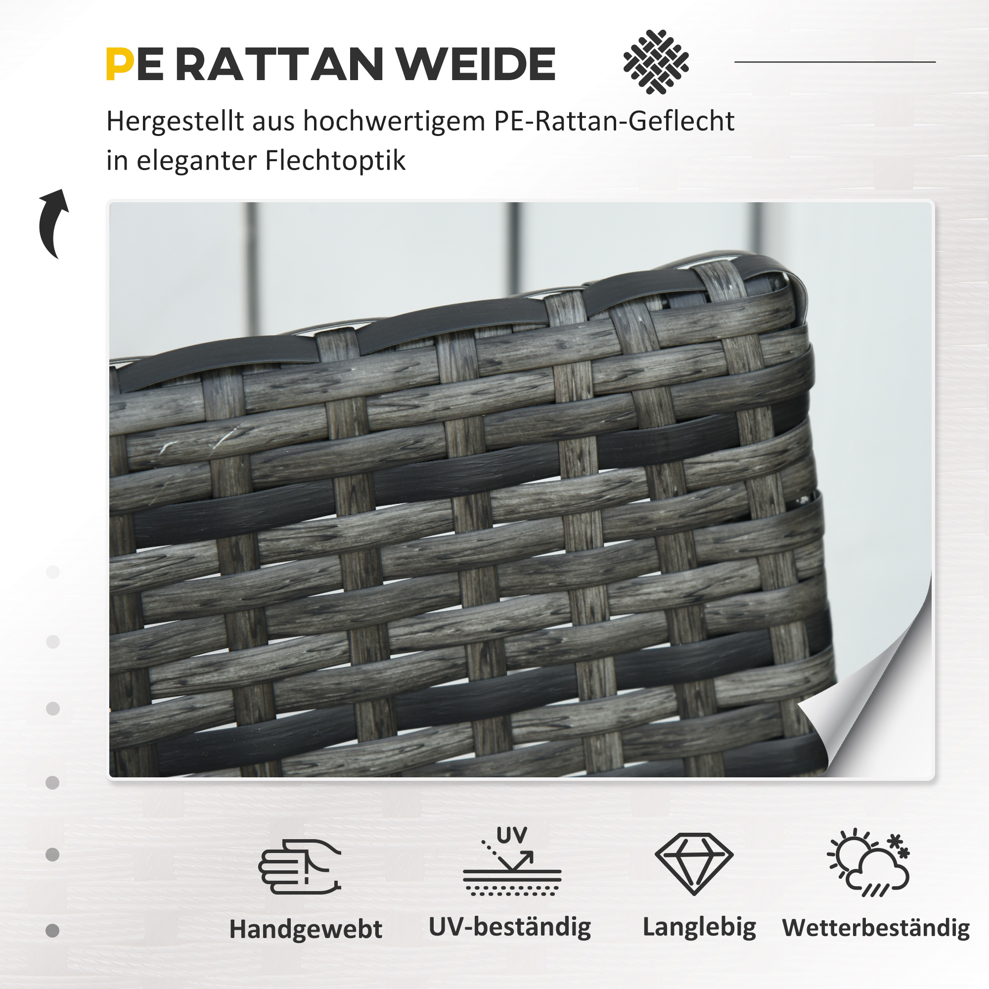 Rattan Gartenmöbel Set für 2 Personen Polyrattan Gartenmöbel Set  Balkonmöbel Set mit Kissen Garten Grau