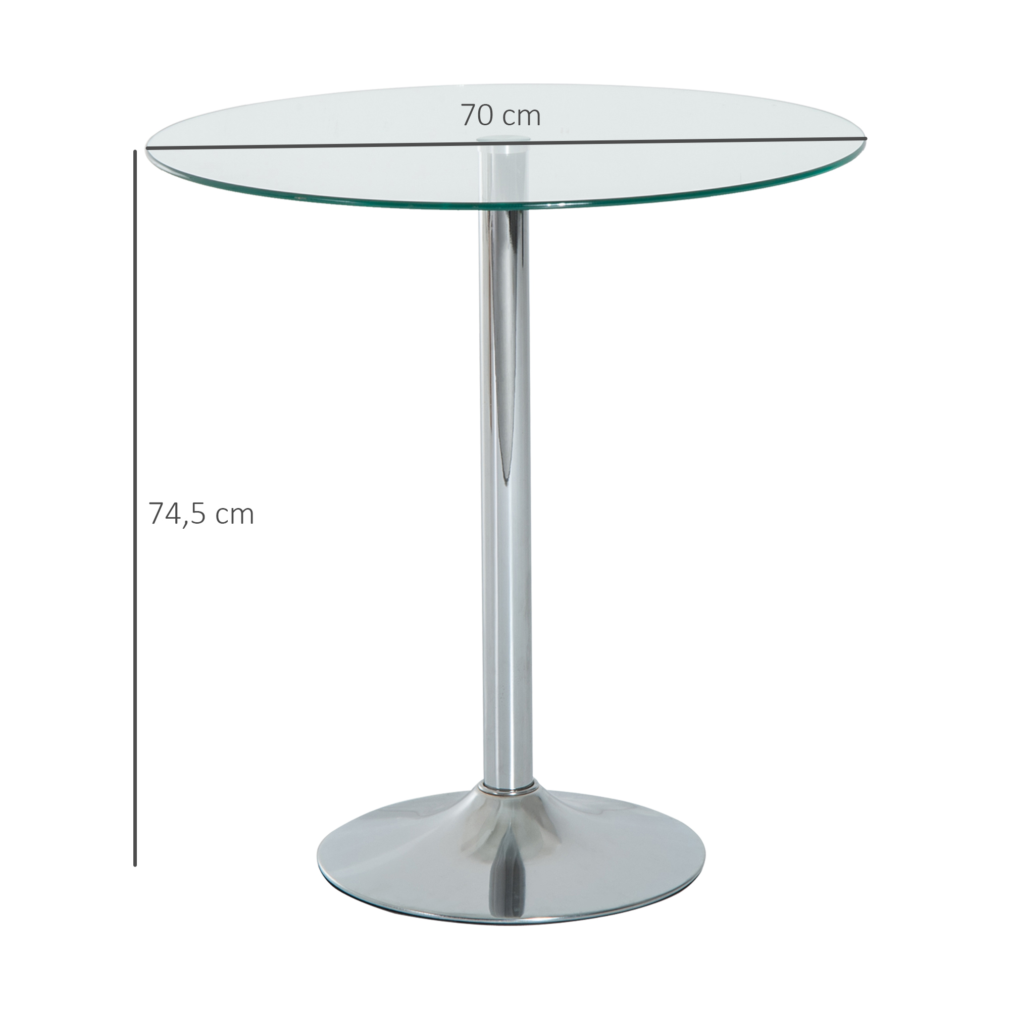 runder Esstisch mit Glastischplatte, Metallgestell, Silberfarben