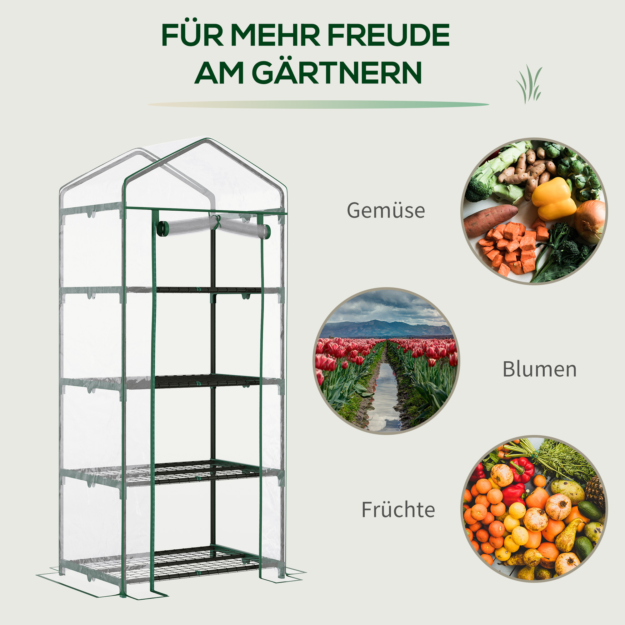 Folien-Gewächshaus, Treibhaus, Mini-Gewächshaus, Pflanzenhaus, Frühbeet, 4 Regalfächer, 70 x 50 x 160 cm, Transparent