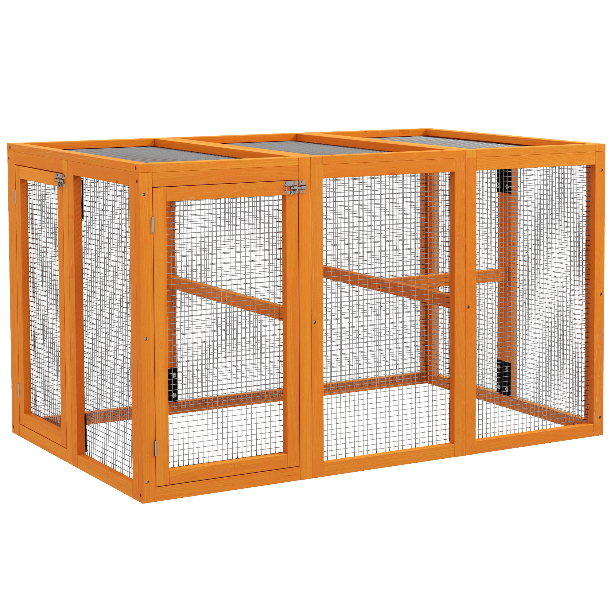 Hühnerstall für 1-3 Hühner, Holzrahmen, Stahldraht, erweiterbares Design, Holzsitzstangen, Orange