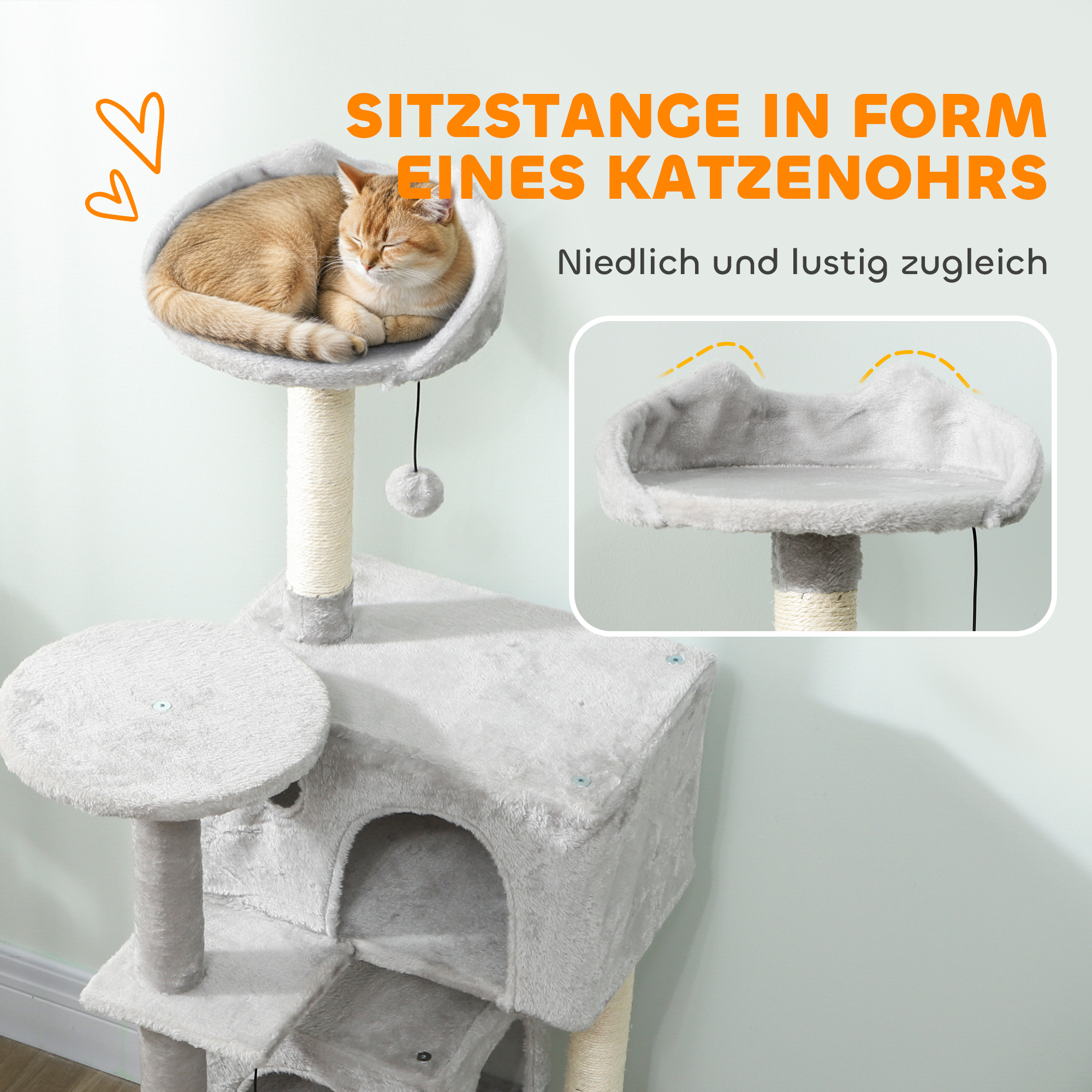 140 cm Katzenkratzbaum, mehrere Ebenen, Sisal-Kratzpfosten, Höhlen, Plüsch-Plattformen, Hängematte, Leiter, Spielbälle