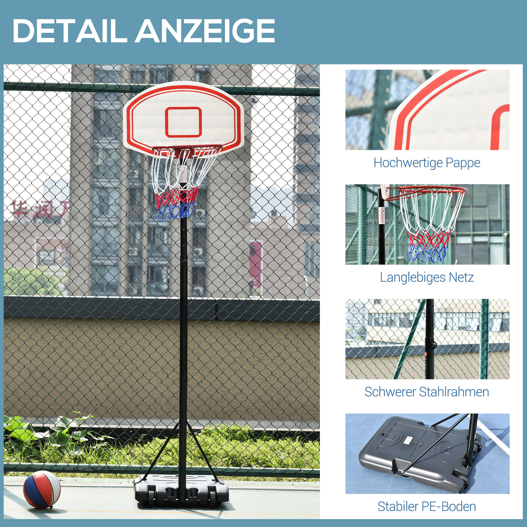 Basketballkorb, Basketballständer, höhenverstellbar, mit Wasser befüllbar, Schwarz