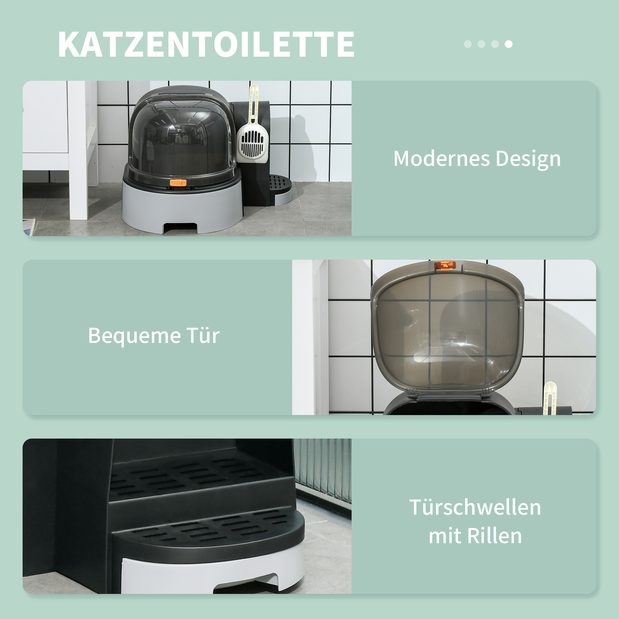 Katzentoillete Katzenklo, 2 herausziehbare Bodenwannen, 1 Schaufel, Streuauffangfach, Grau + Schwarz