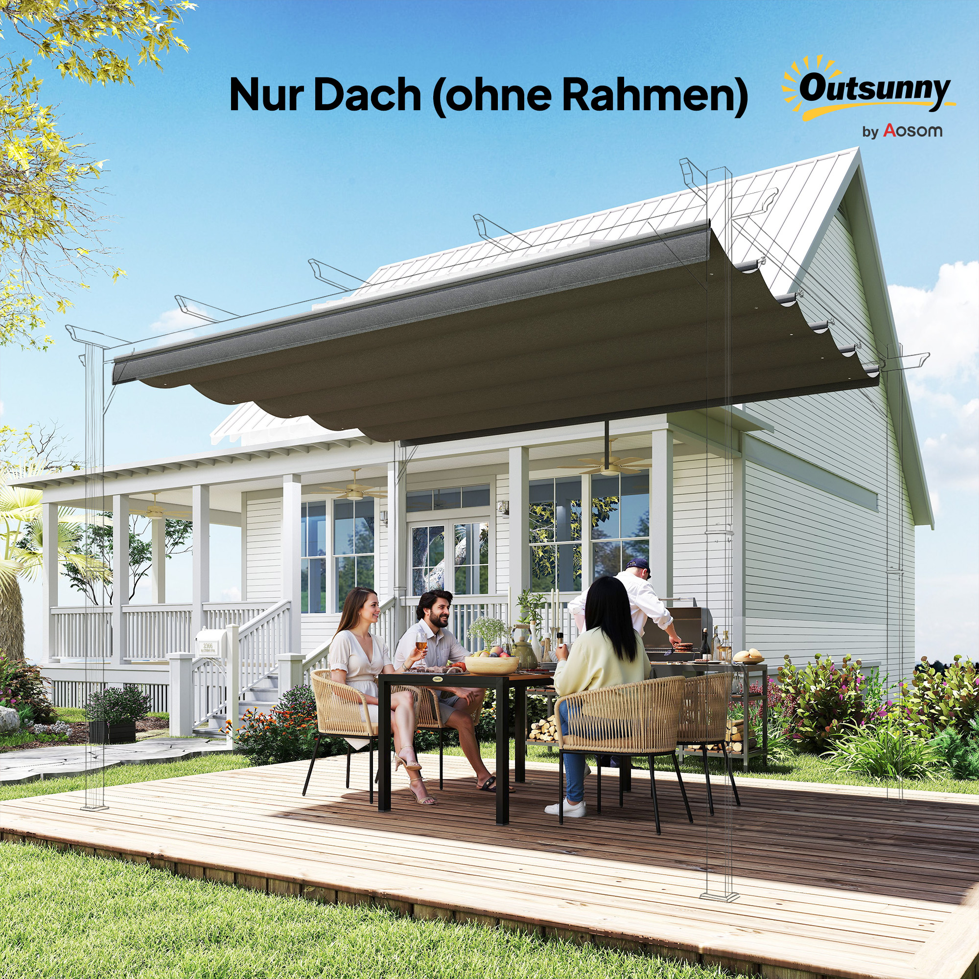 Ersatzplane für 3x3m Pavillons, mit Wasserablauflöchern, 2,50 x 2,55 m, Dunkelgrau