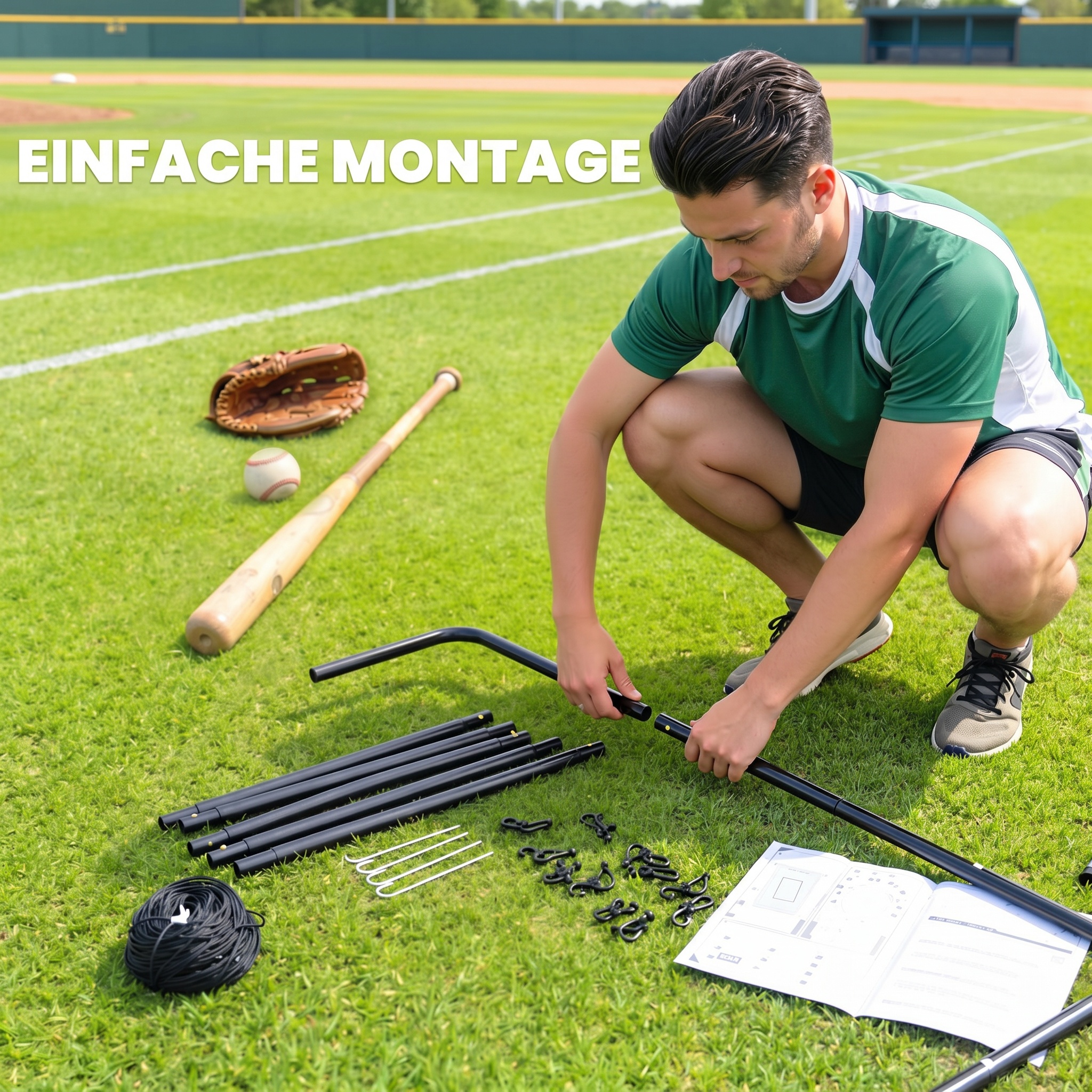 Baseball-Rückprallnetz, wetterbeständig, Metallrahmen, grüne Trefferzone, 174H x 123B x 90T cm