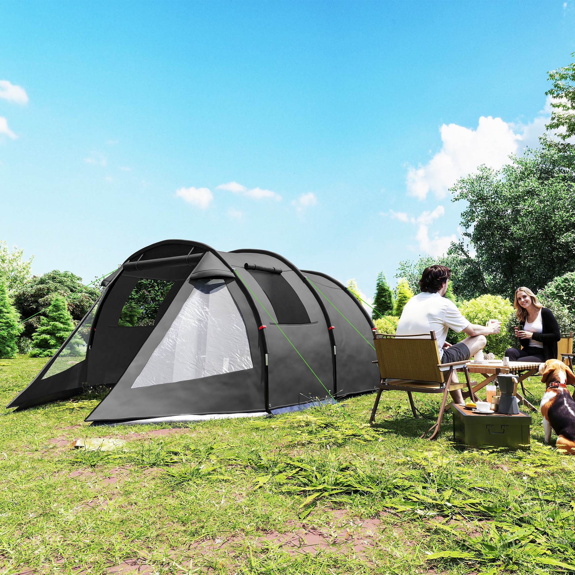 Campingzelt Trekkingzelt Zelt, wetterbeständig, 2 Räume,  475 x 264  cm Breite x 172, Schwarz