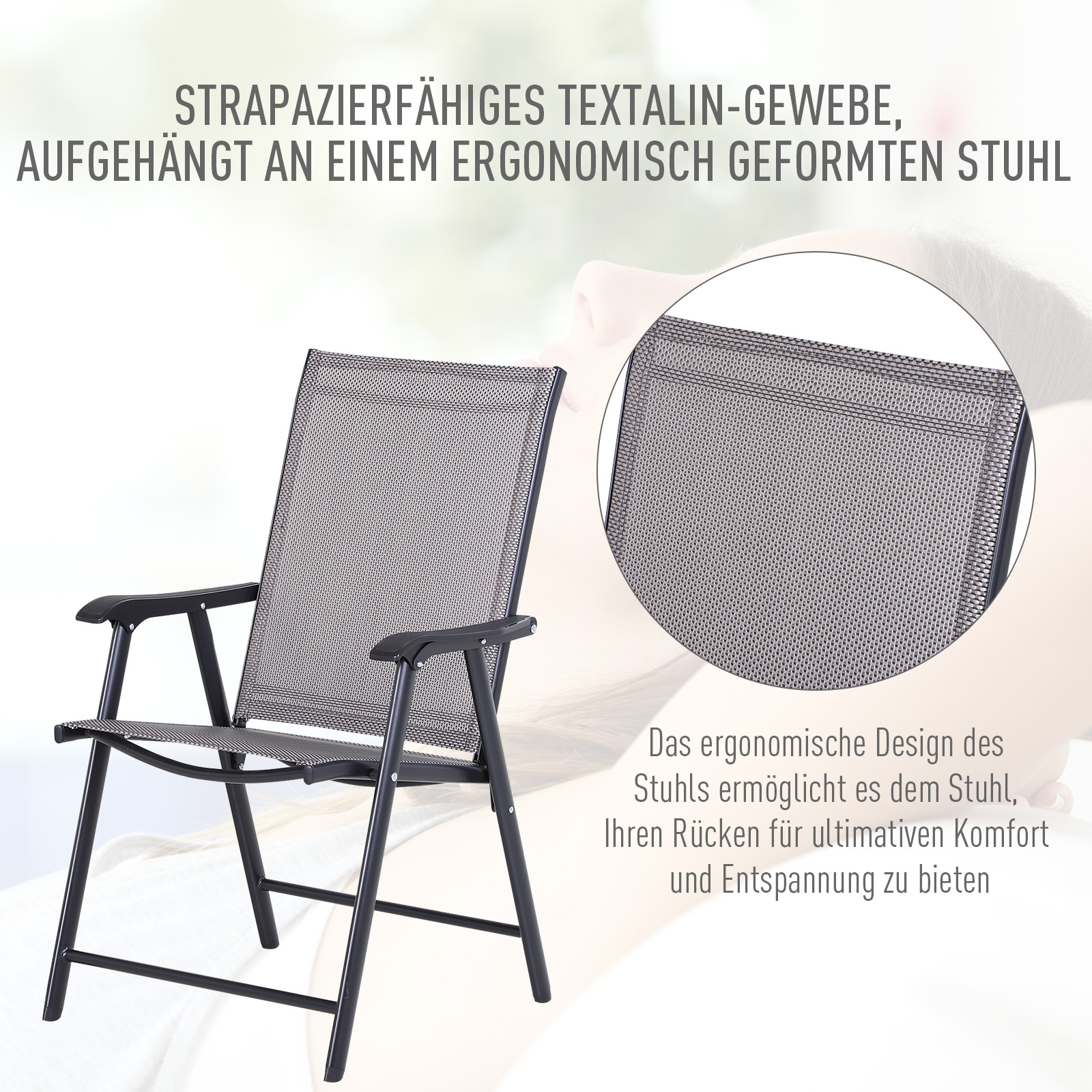 Klappstuhl mit Armlehne 2er Set Campingstuhl Angelstuhl Metall Grau 58 x 64 x 94 cm