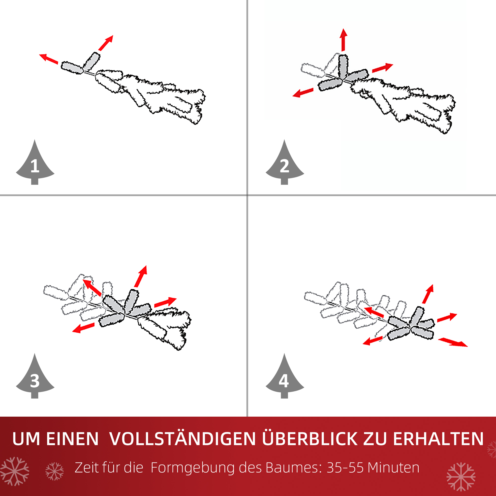 Künstlicher Weihnachtsbaum 180 cm künstlich Tannenbaum mit Kugeln, Glocken, Trommeln, Geschenkboxen, Christbaum mit 930 Spitzen, 12 Tannenzapfen Weihnachtsdeko inkl, Metallständer für drinnen