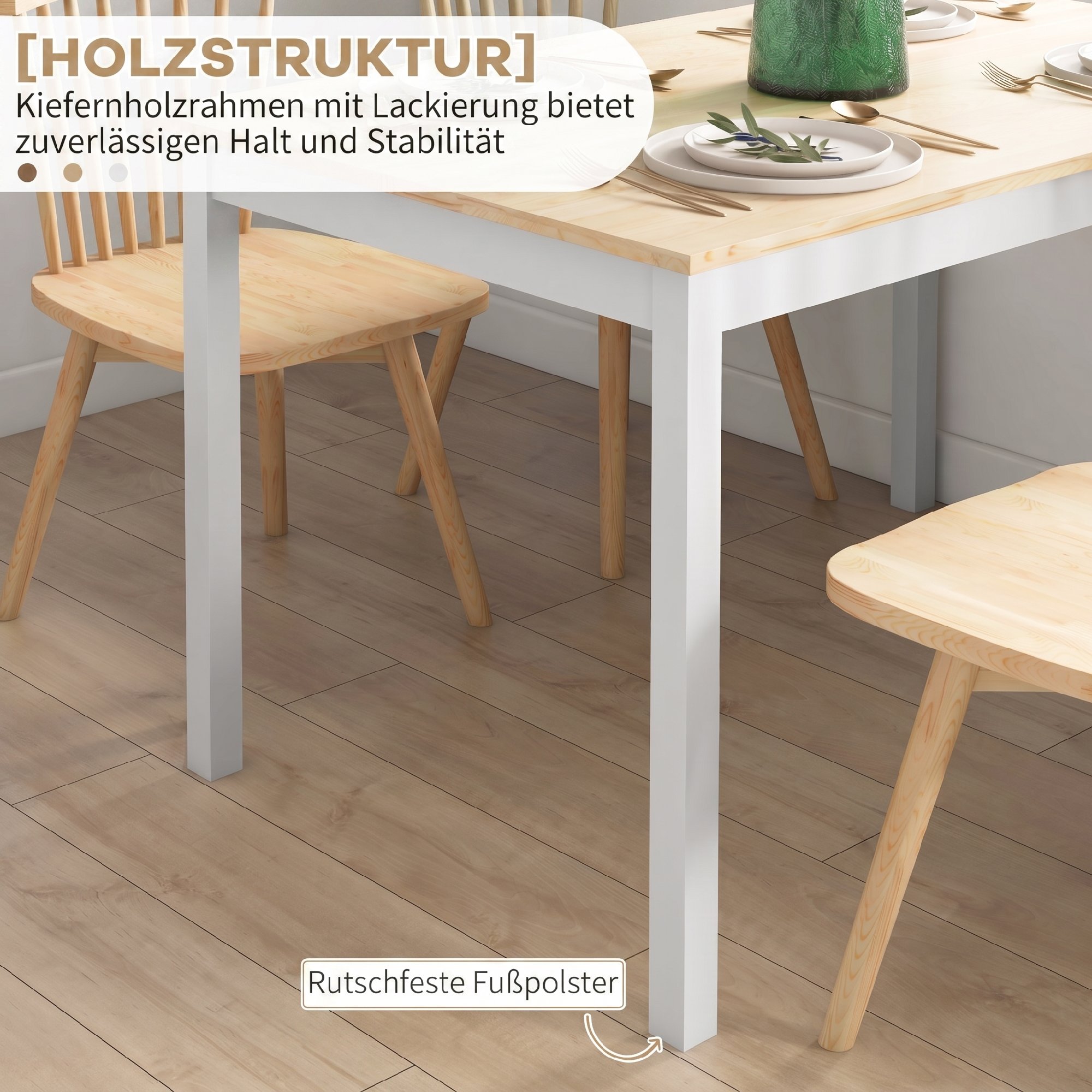 Esstisch, 120 x 75 cm Küchentisch mit Landhaus-Stil für 4 Personen, Holztisch für Wohnzimmer, Esszimmer, Natur