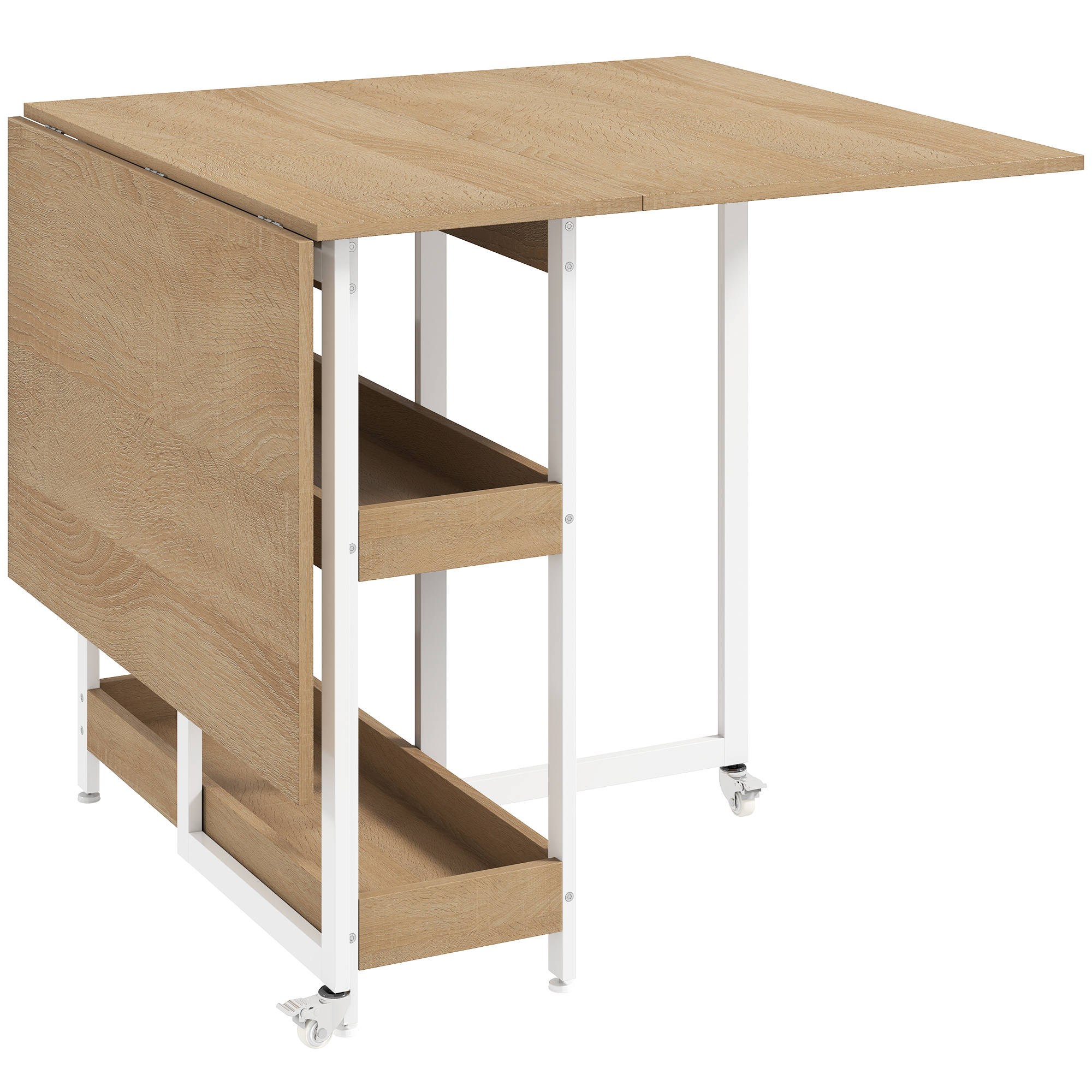 klappbarer Esstisch im Industriedesign, für bis zu 4 Personen, offene Regale, flexibel, Metall, Spanplatte, Holzoptik Natur