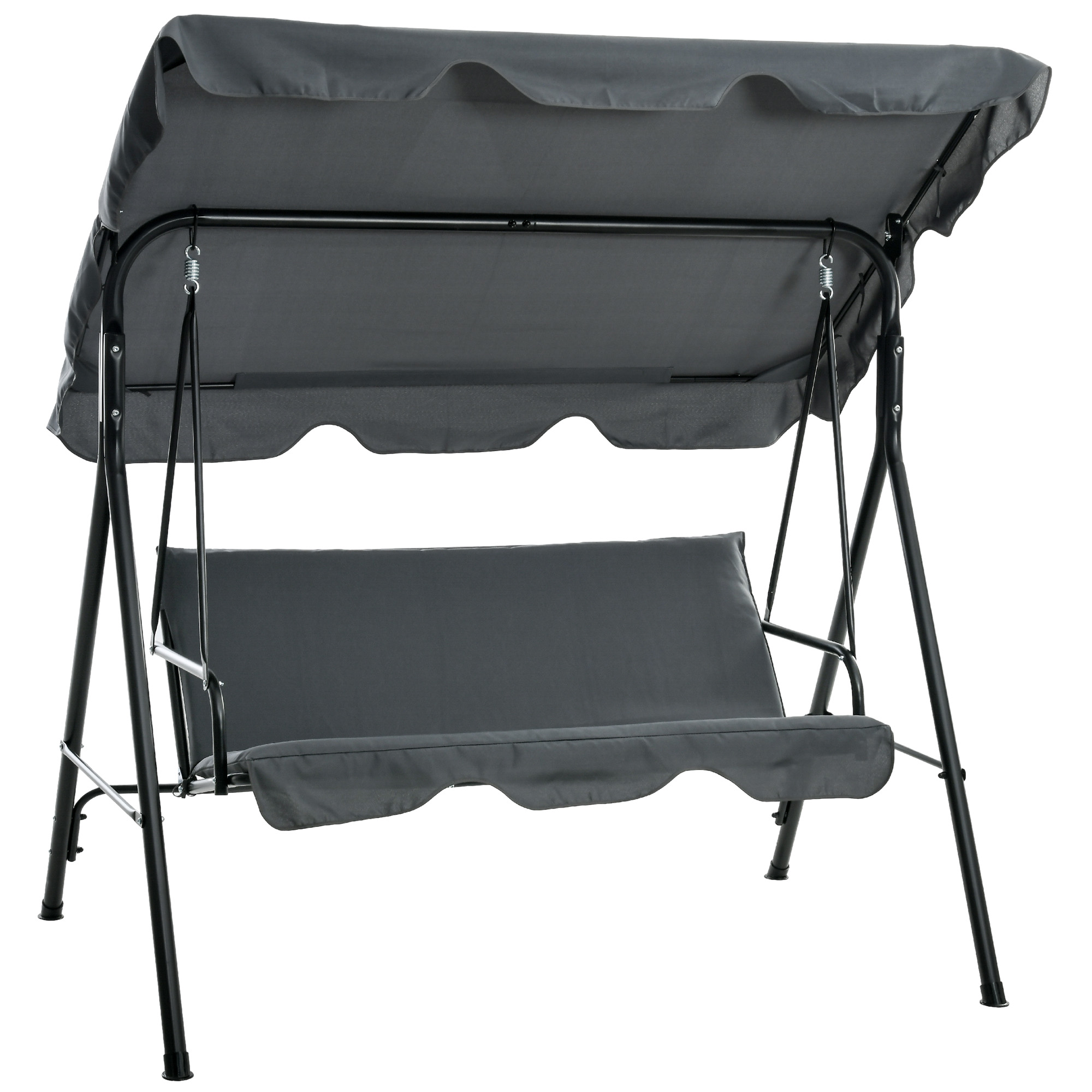 Hollywoodschaukel, Gartenschaukel, 3-Sitzer Schaukelbank mit Dach, Stahl, 172 x 110 x 153 cm, Grau