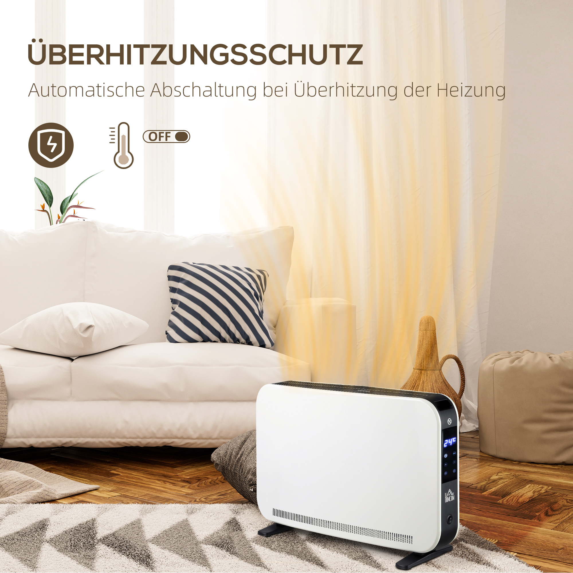 Elektroheizung 2000W Heizlüfter mit 3 Heizstufen Heizkörper mit LED-Anzeige, 24-Stunden-Timer Verstellbar Temperatur für 18 m²
