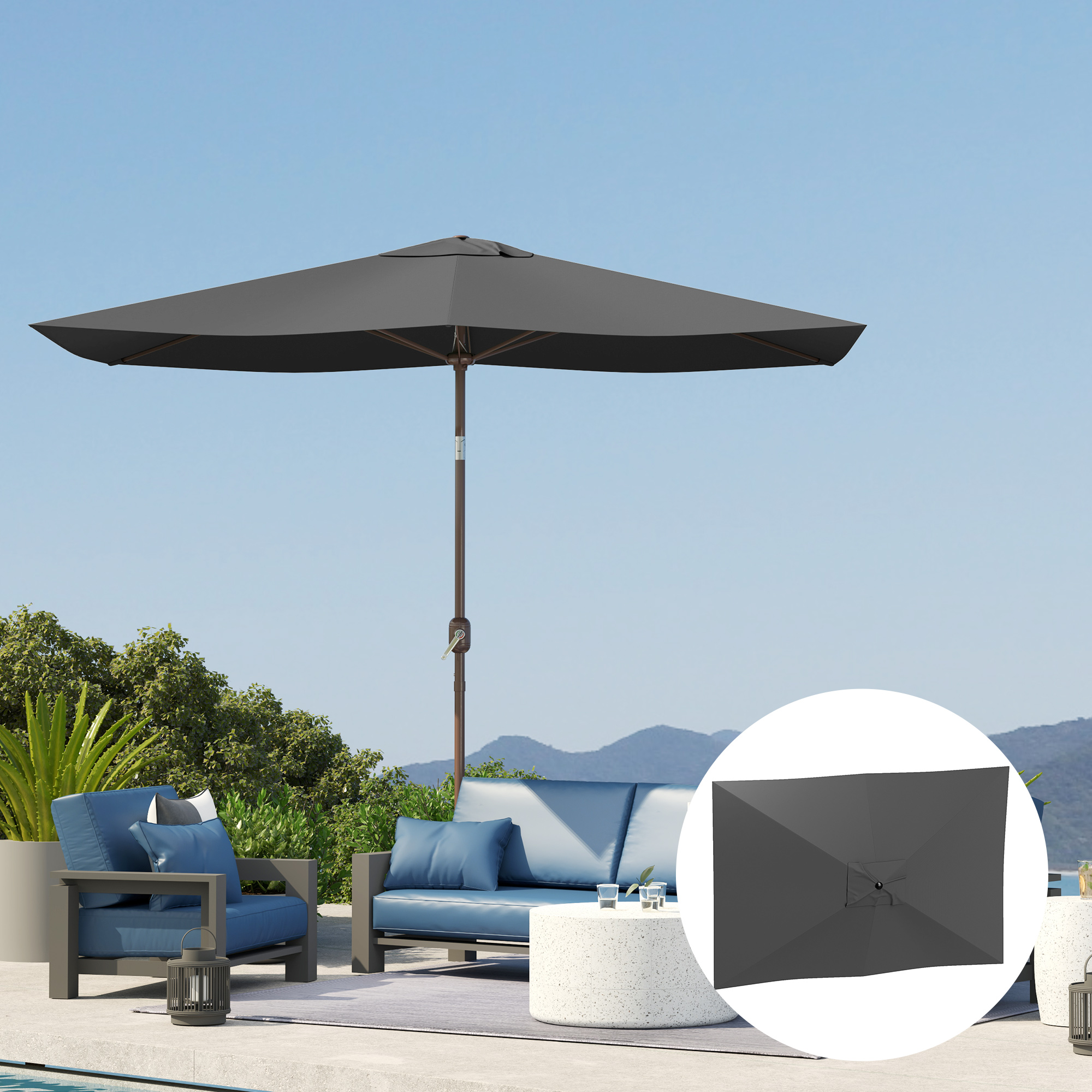 Sonnenschirm Ersatzbezug 2 x 3 m 6 Streben UV50+ & Wasserdicht Terrassenschirm Bespannung
