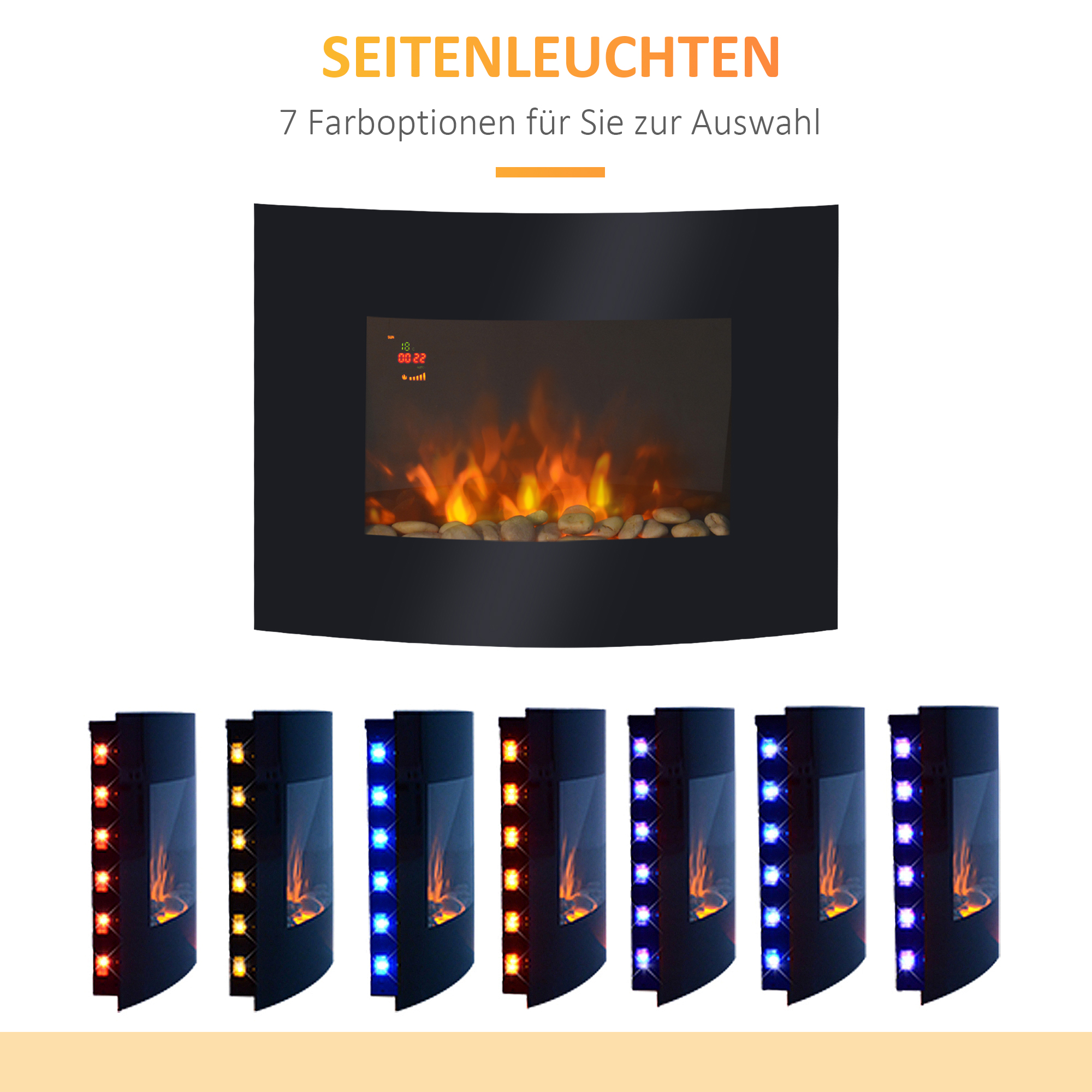 Elektrokamin Kamin Kaminofen Elektrischer Wandkamin 65 x 11,4 x 52cm
