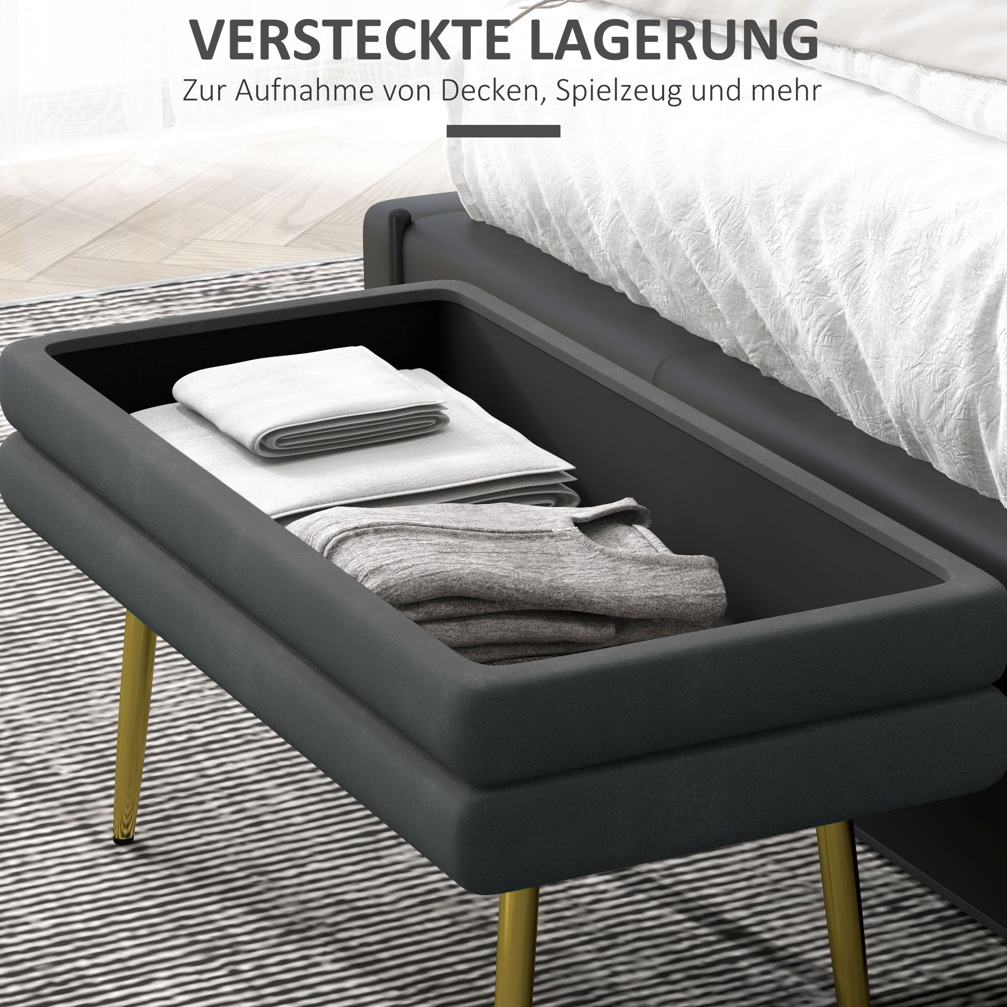 Sitzbank Polsterbank, mit Stauraum, Stahl, 79,5 cm x 37,5 cm x 43 cm, Dunkelgrau