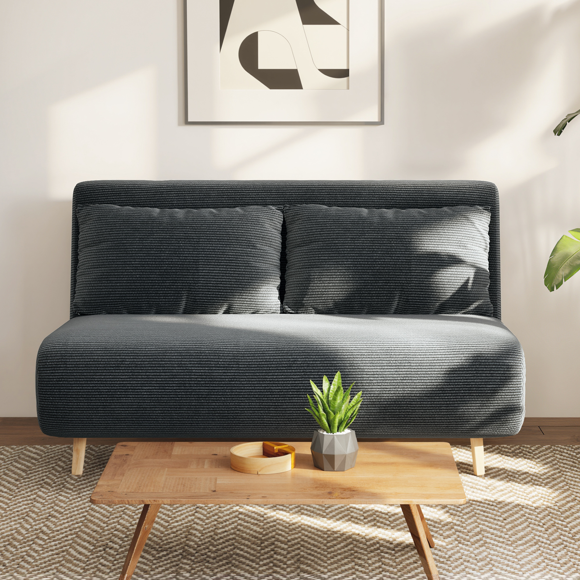 Schlafsofa, Gästebett, 3-fach verstellbare Rückenlehne, Kordoptik, bis 120 kg, 141 x 90 x 81 cm, Dunkelgrau