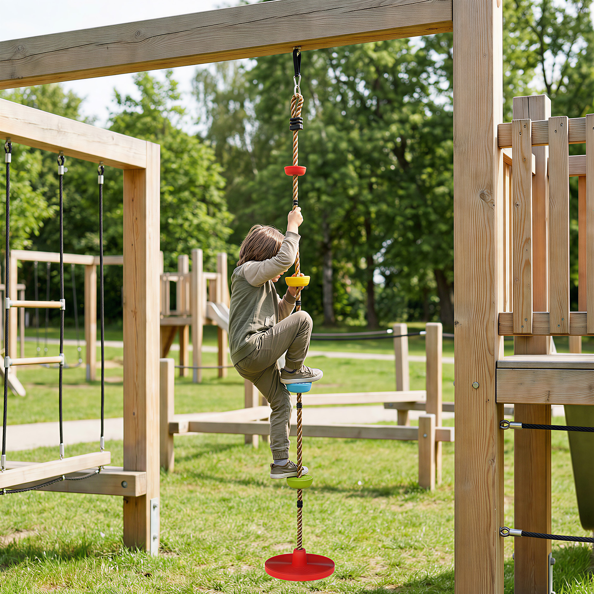Kletterseil Schaukel Baum Kinderschaukel mit Plattform Scheibenschaukel Sitz Outdoor Spielset für 3-8 Jahre Kinder Rot