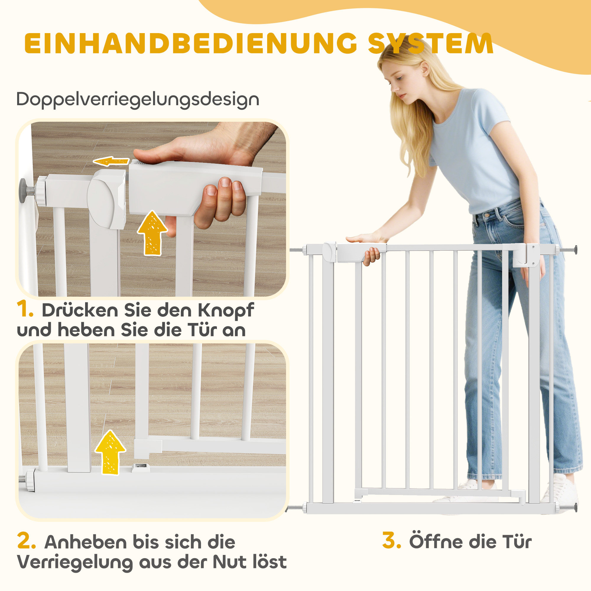 Treppenschutzgitter Absperrgitter ohne Bohren mit automatische Schließung für Kinder Küche Treppe 76-82 x 76 cm Weiß