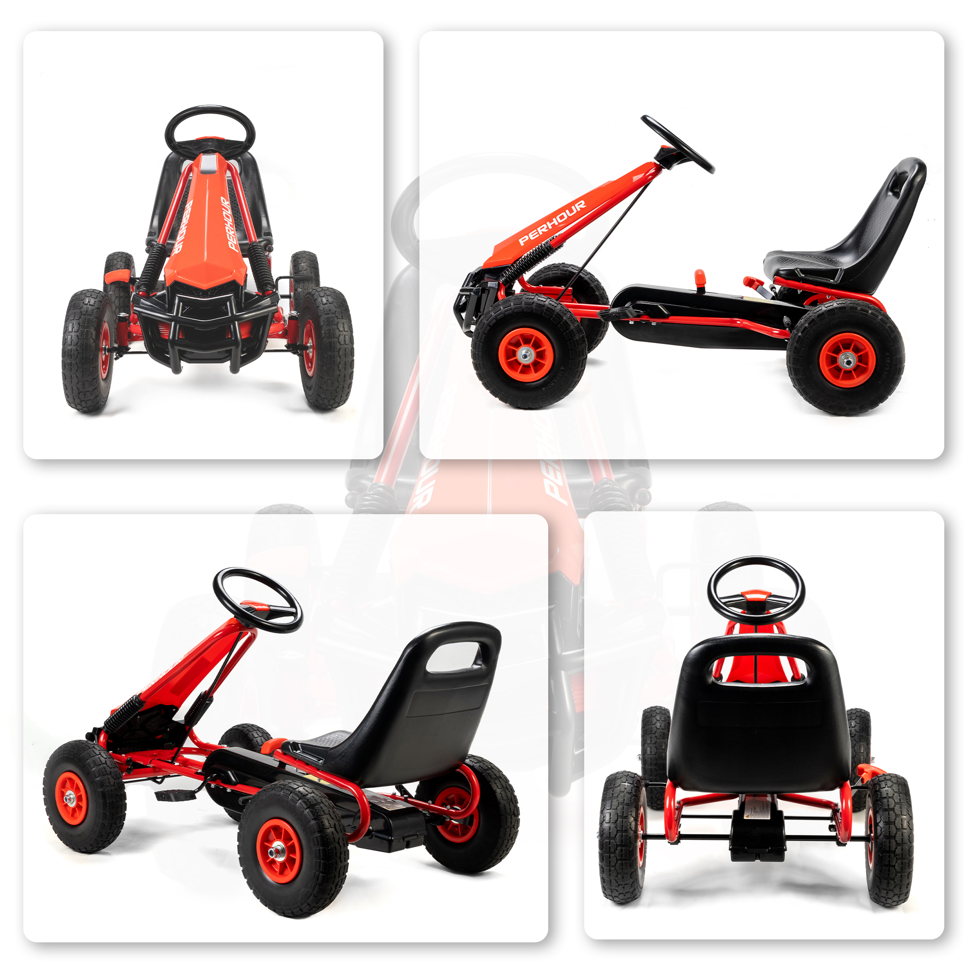 Pedal-Gokart für Kinder, höhenverstellbarer Sitz, EVA-Räder, Bremse, Kupplung, 3-8 Jahre, Rot