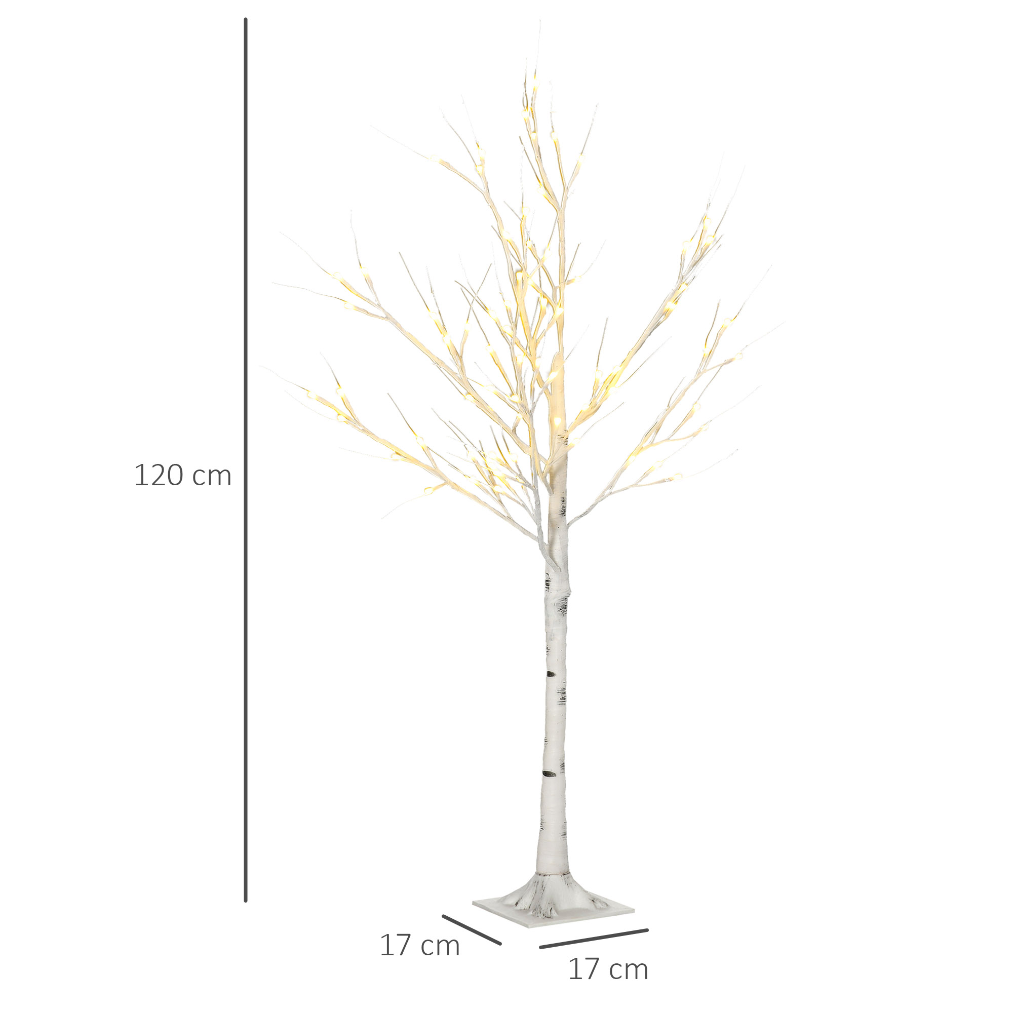 Kunstbaum, Kunstbirke, mit LED-Beleuchtung, warmweiß, realistische, weiße Rinde, 17L x 17B x 120H cm