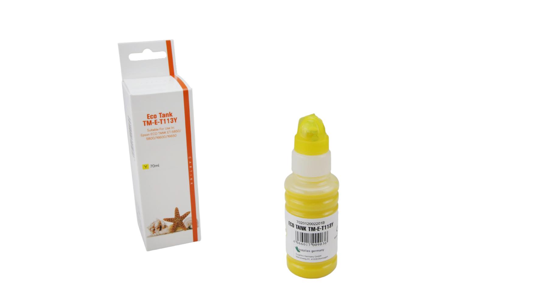 T113Y Eco Tank Nachfüllflasche gelb für Epson / C13T06B440 / 70ml
