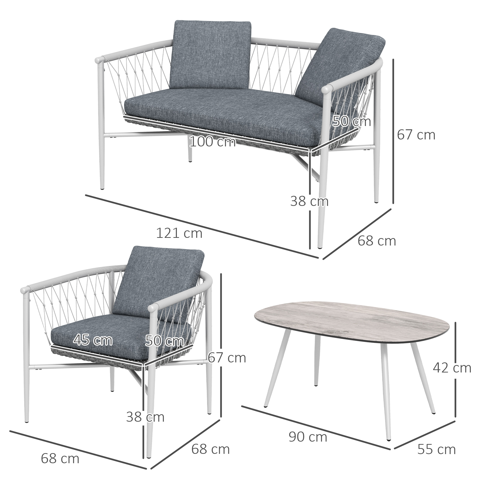 Gartengarnitur, 4-teilig, Schaukelfunktion, Sitzauflagen, Polyrattan, Metallgestell, Grau