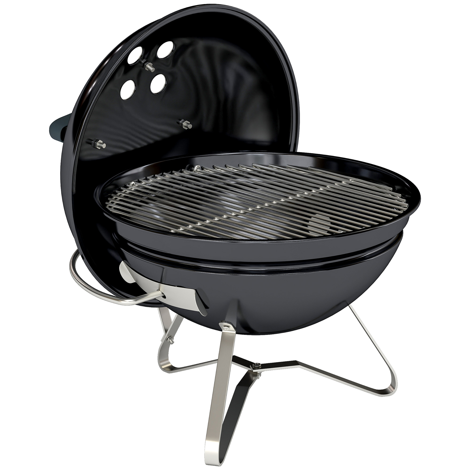 Holzkohlegrill, tragbarer Kugelgrill mit Deckel, Griff verstellbaren Lüftungsschlitzen für Barbeque 41x41x44 cm Schwarz