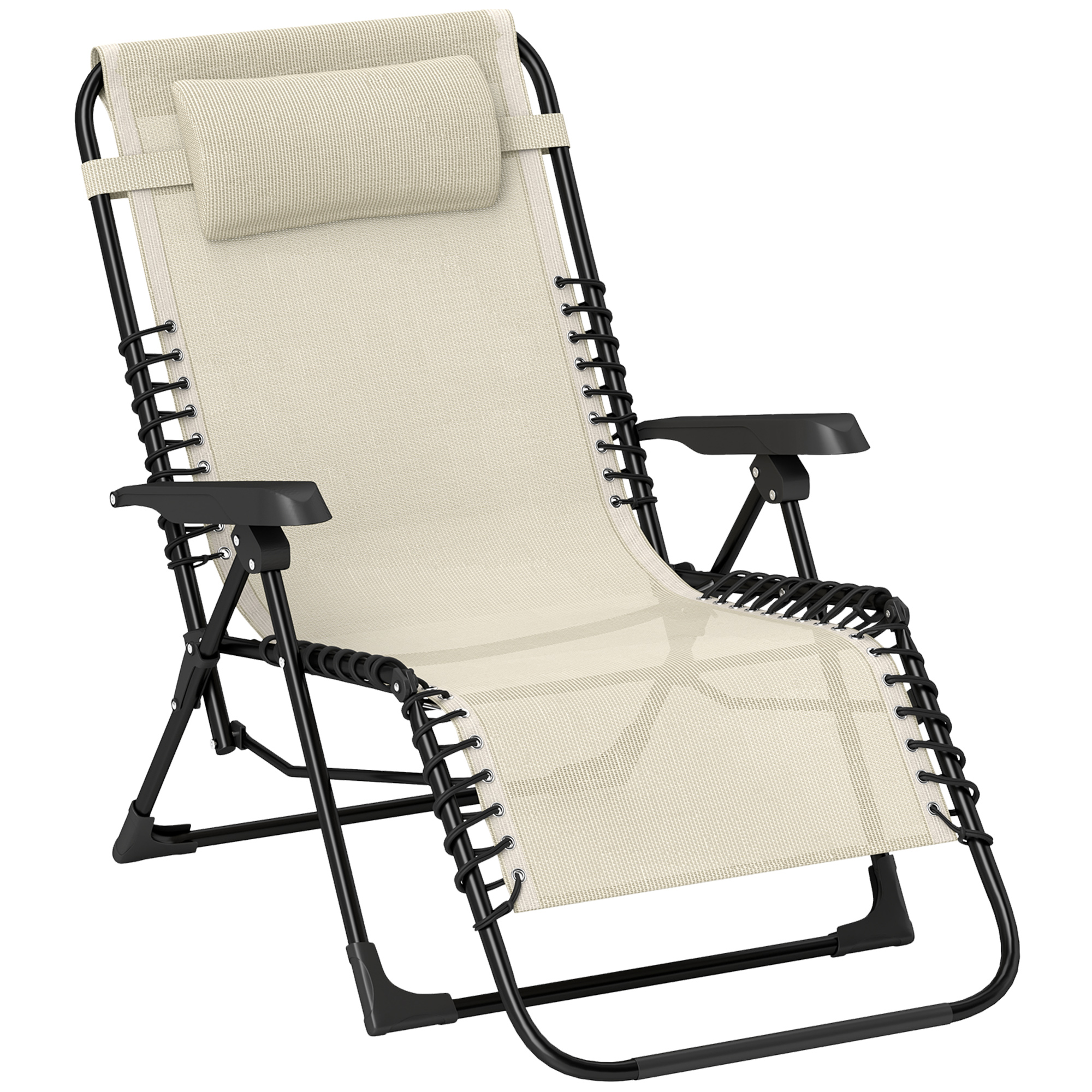 Sonnenliege klappbar Gartenliege mit Kopfkissen, 5-Fach verstellbare Rückenlehne bis 120 kg belastbar Beige