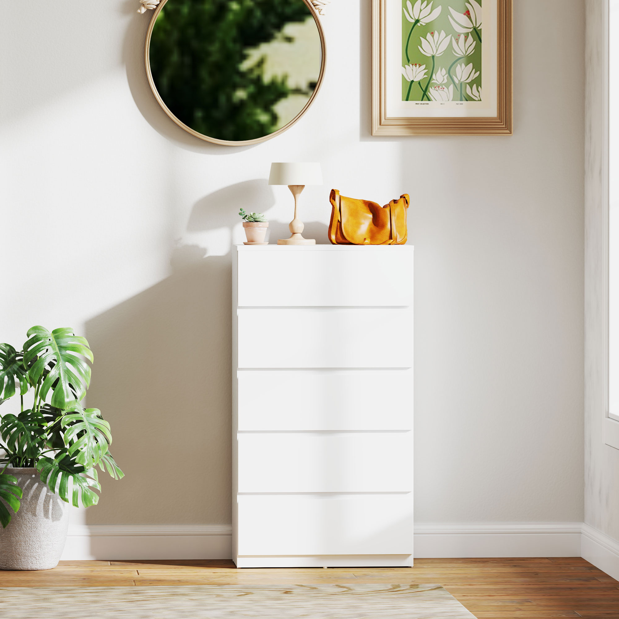 Kommode Sideboard Schubladenkommode, 5 Schubladen, 55 cm x 34 cm x 100 cm, Weiß