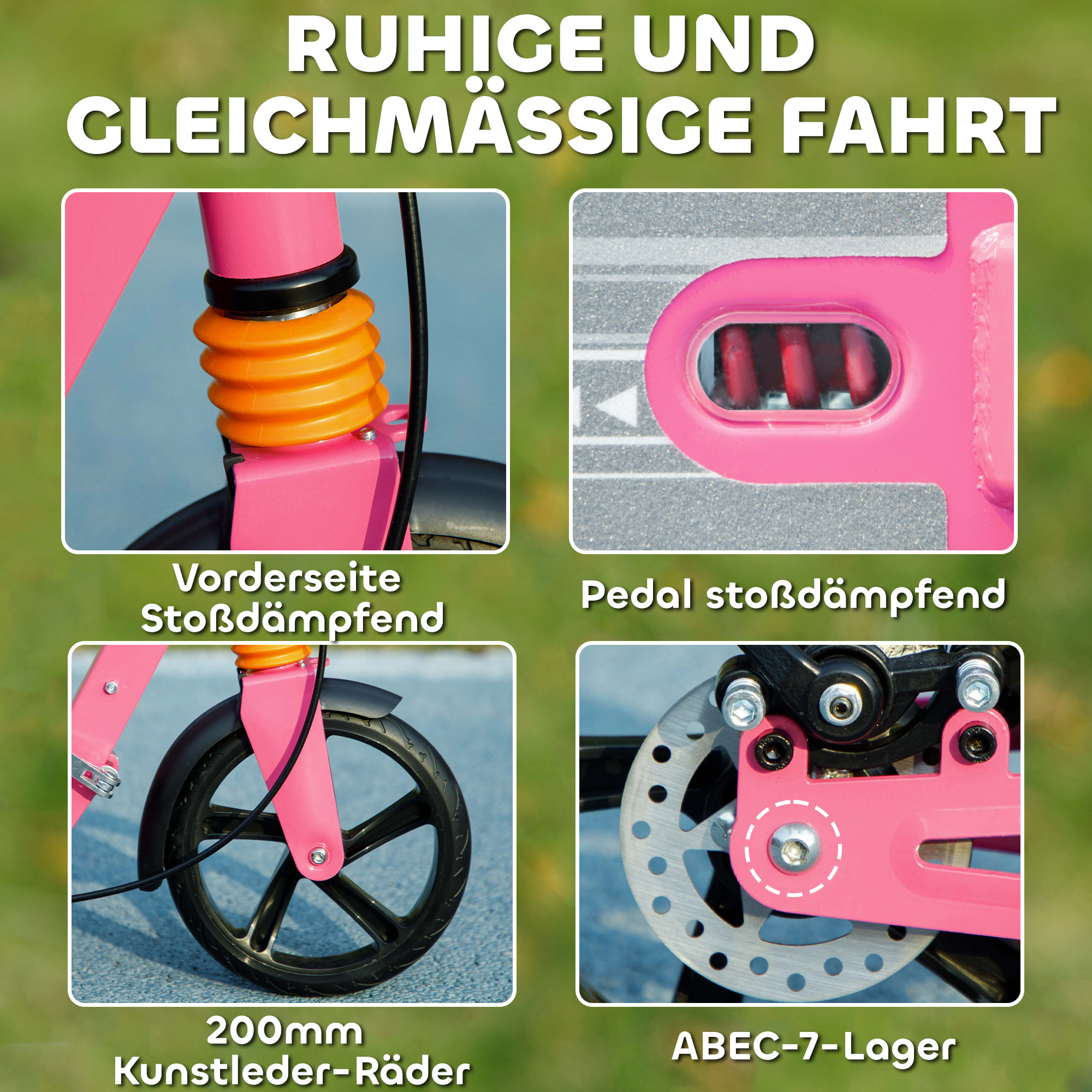 Roller Kinder Scooter mit verstellbaren Griffen klappbarer Kinderroller für Kinder 6-12 Jahre 94 x 36 x 88-103 cm Rosa