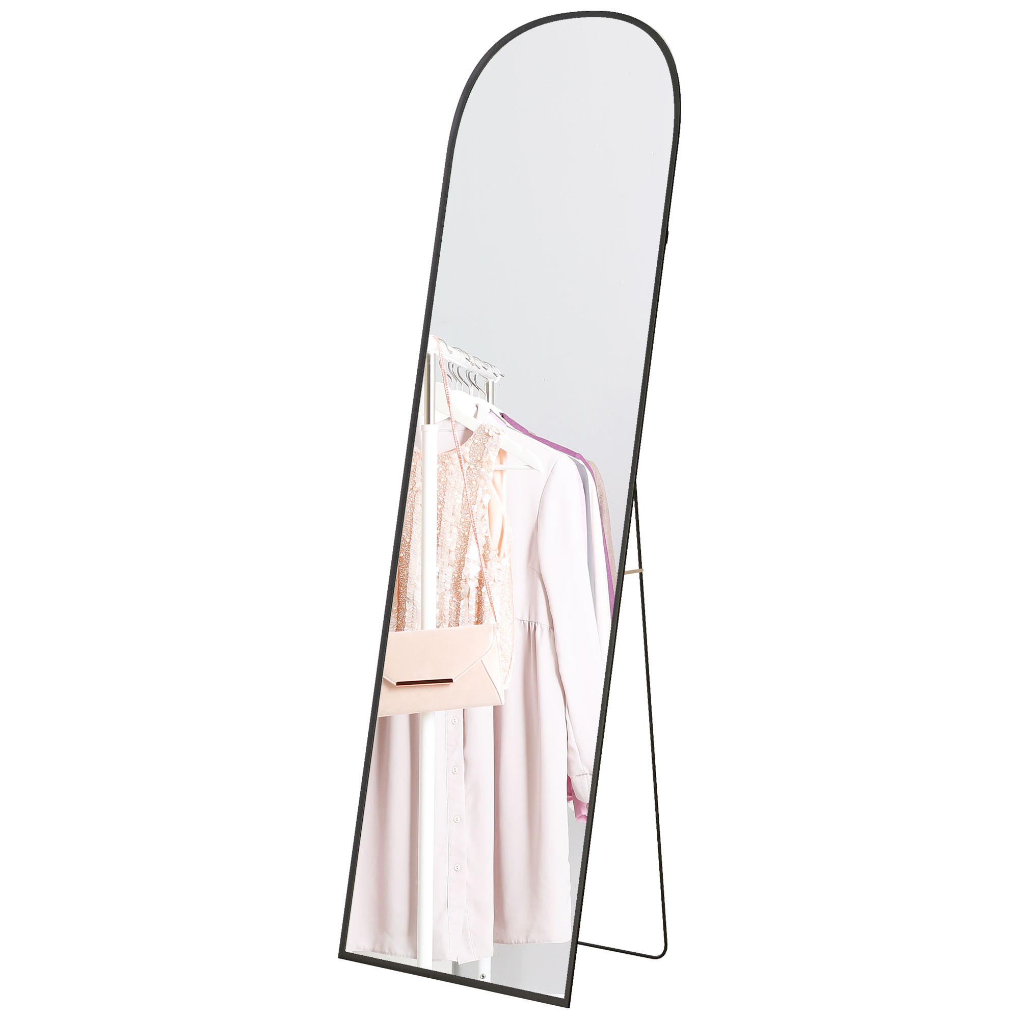 Standspiegel, Ganzkörperspiegel, modernes Design, 50 cm x 1,5 cm x 161,5 cm, Schwarz